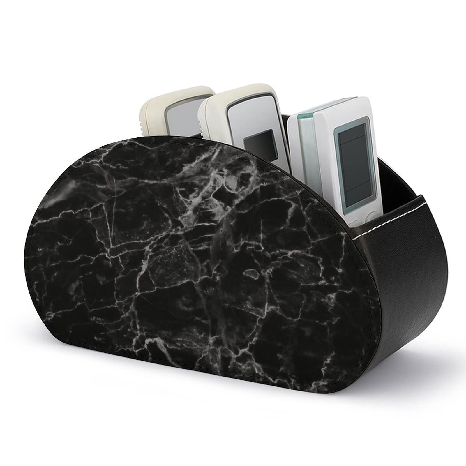 Black Marble Remote Holder - 5 Compartment Organizer for TV/DVD Remotes & Office Supplies - Desktop Storage Solution