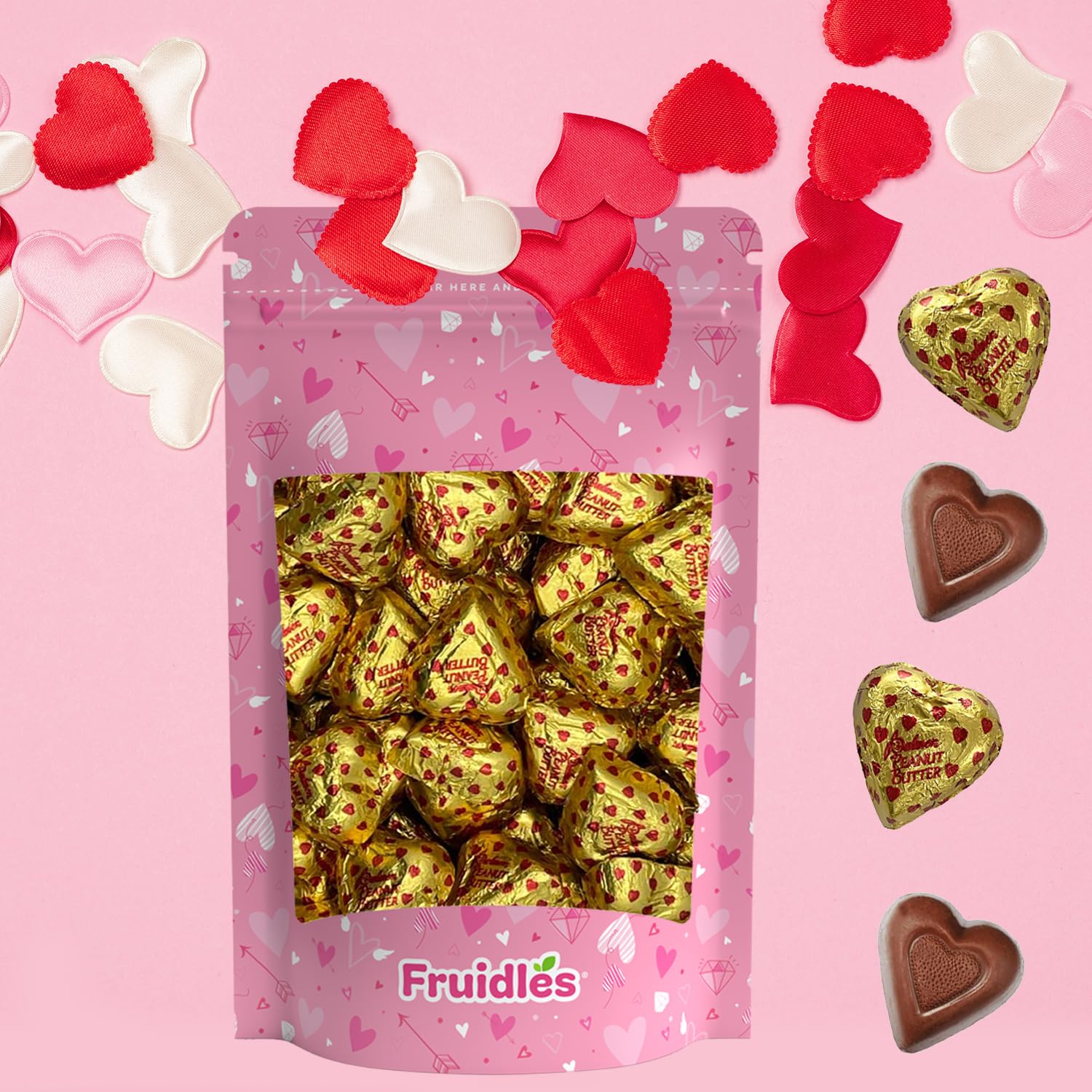 Valentine's Milk Peanut Butter Chocolate Hearts - Creamy Milk Chocolate Treats, Kosher Certified Dairy, Individually Wrapped (8oz) - Perfect for Valentine's Day Gifts, Romantic Surprises & Holiday Desserts