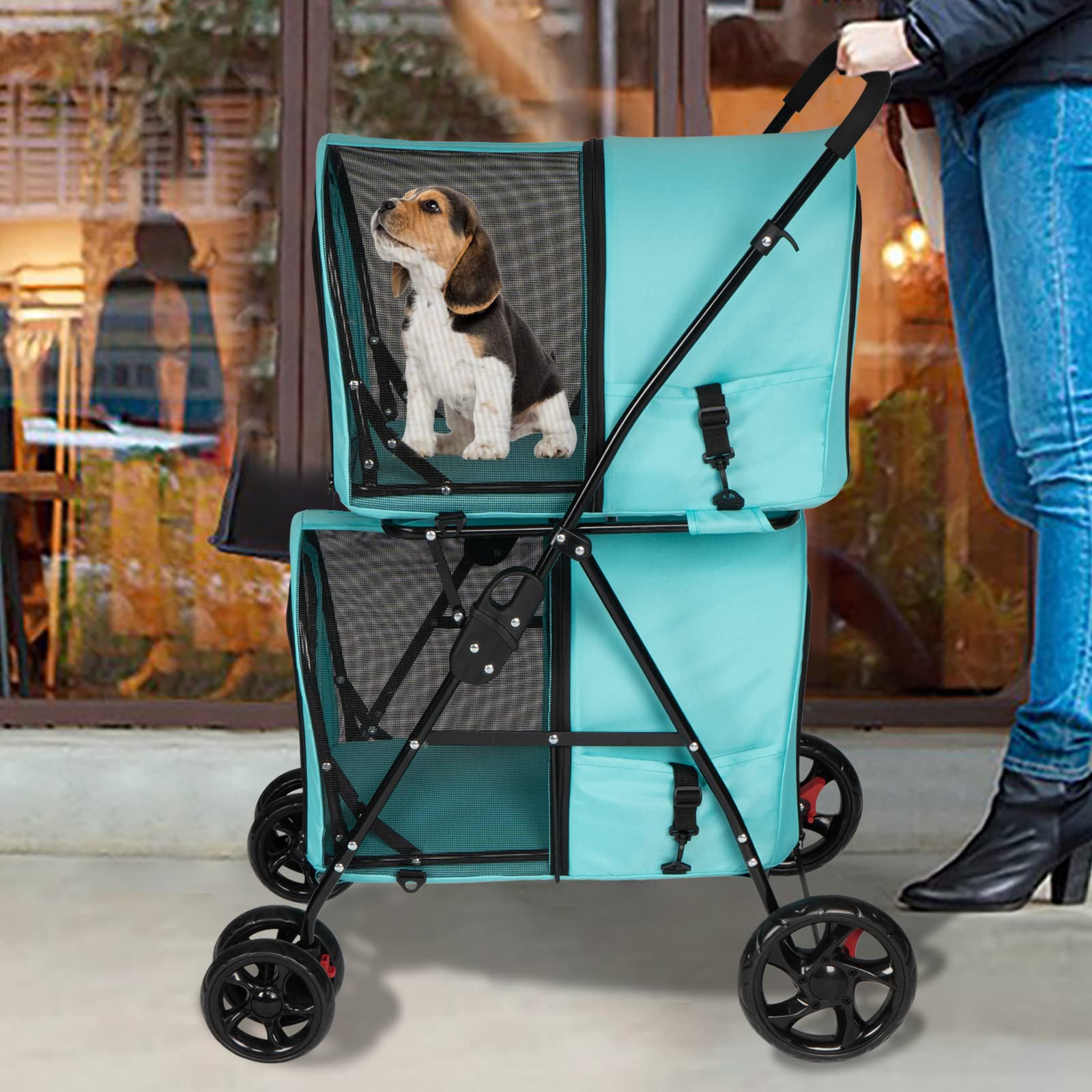Kinsuite Foldable Cat Carrier & Pet Stroller - Lightweight 2-Wheel Travel Carrier for Small Dogs & Cats (Blue) - Perfect for Vet Visits, Air Travel & Outdoor Adventures