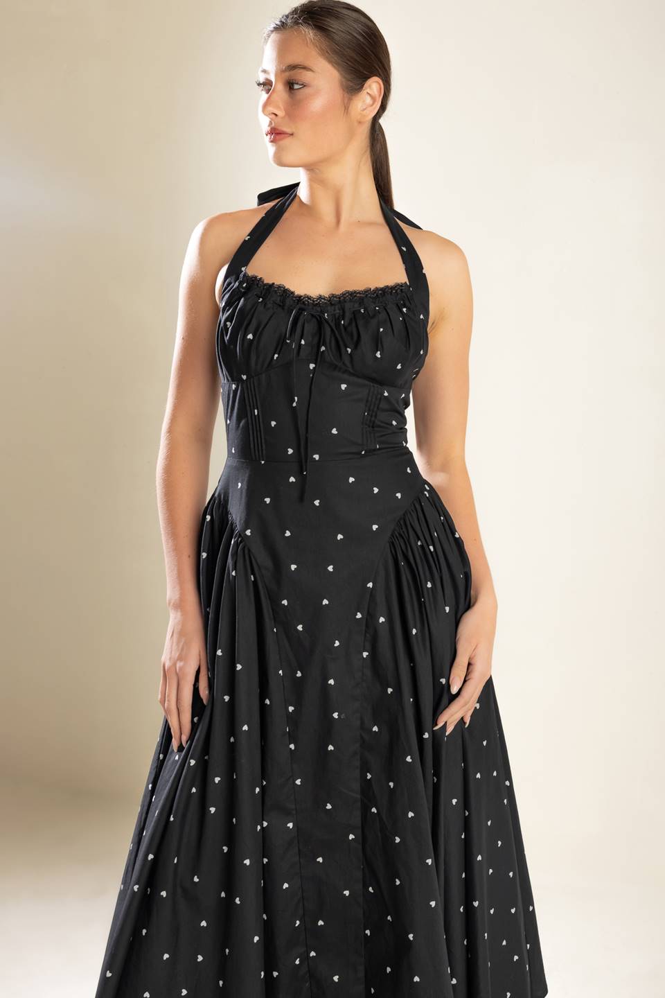 Confident Cues Heart Print Halter Dress - Black | Flirty & Feminine Summer Dress for Beach, Date Night & Parties