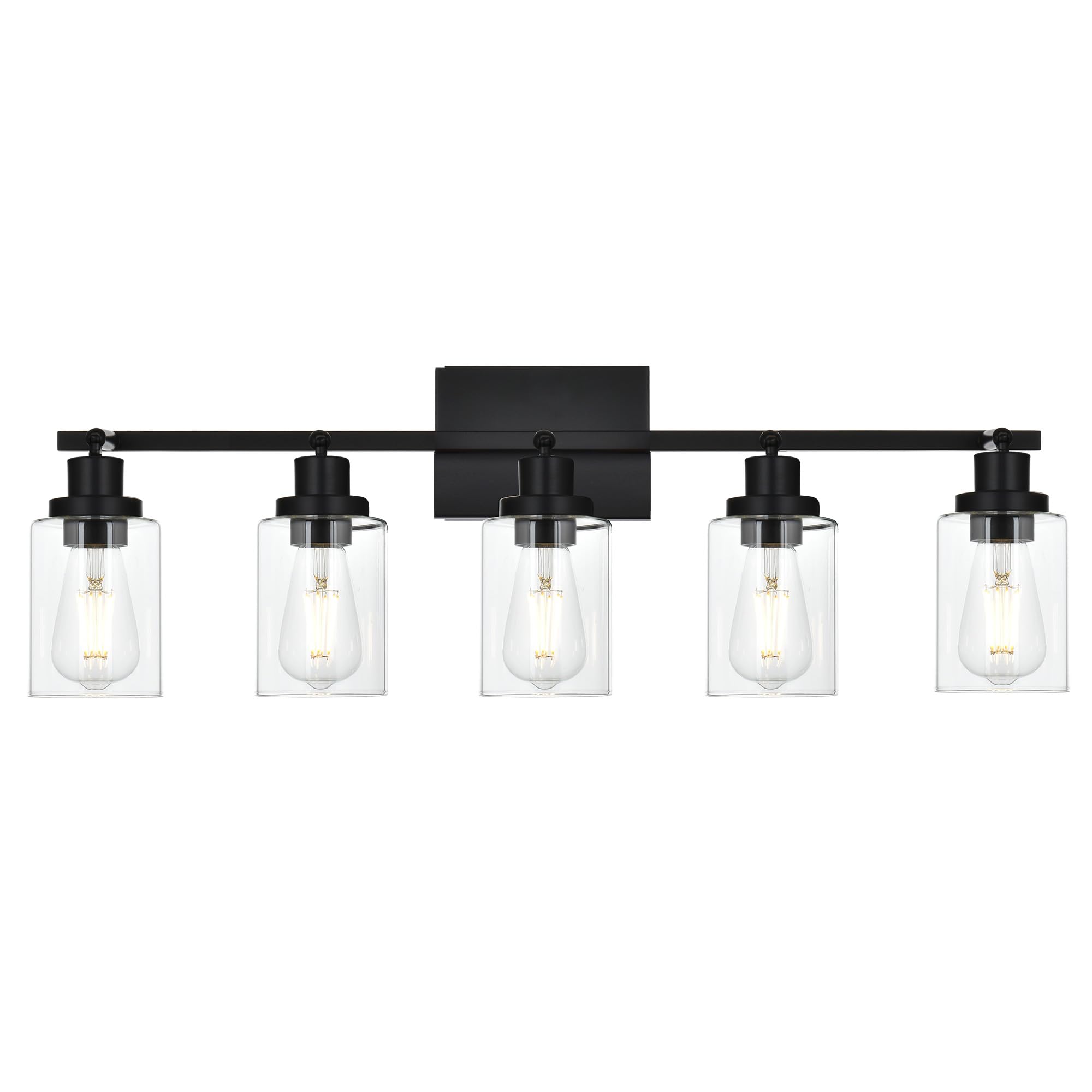 5-Light Black Track Lighting Kit with Clear Glass Shade - Rotatable Modern Ceiling Spot Light for Bathroom Vanity, Kitchen, Shop & Hallway - Dimmable LED Track Lights for Home & Commercial Spaces