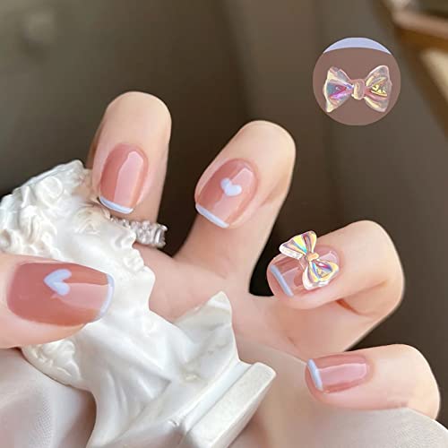 24pcs Fake Nails with Glue - Heart Shape Bow Design Long False Nails for Manicure | Fashionable Wearable Nail Patches for Parties, Weddings & Special Occasions | DL Collection
