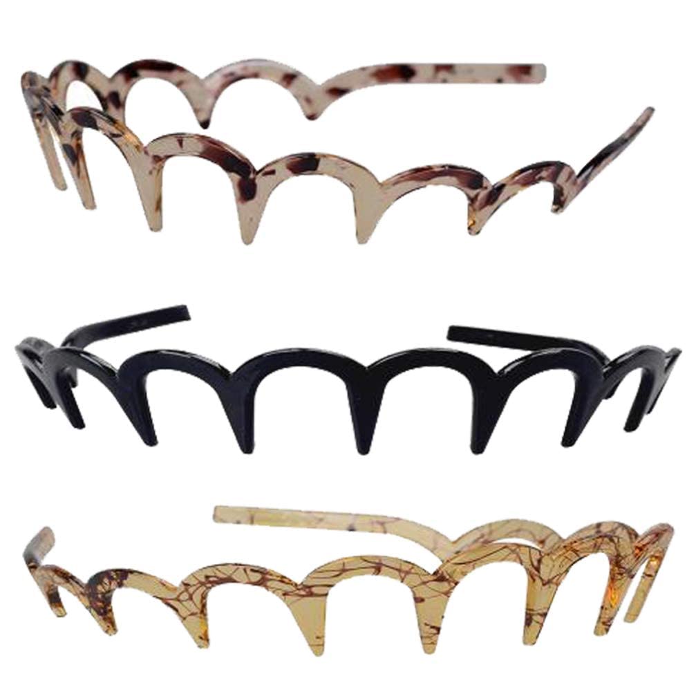 Glamifirsto Zigzag Plastic Hoop U-Shaped Shark Tooth Hair Bands for Women & Girls - Wave Shape Hair Accessories (2-Pack, Black/Brown) - Perfect for Beach, Parties & Everyday Styling