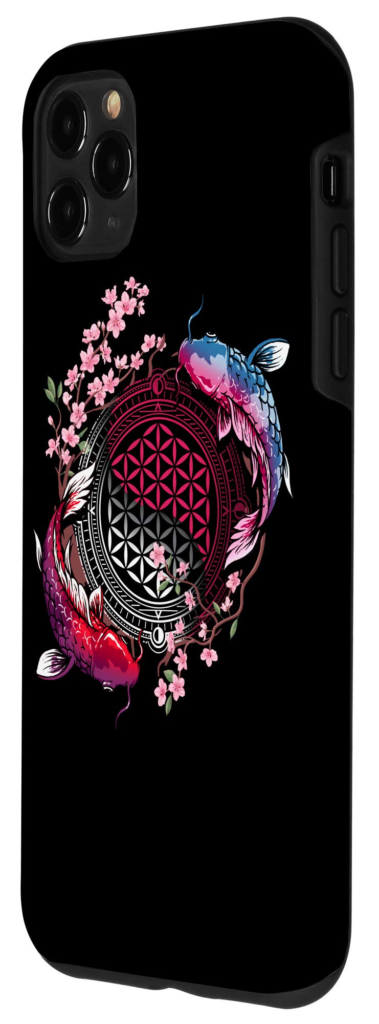 iPhone 11 Pro Max Case with Koi Fish & Flower of Life Design - Japanese Art Inspired Sacred Geometry Phone Cover for Protection & Style - Perfect for Daily Use, Travel & Gift Giving