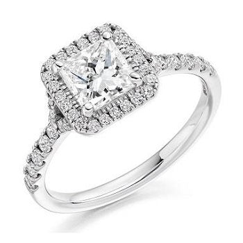 18K Gold Princess Cut 1.60 CTW Solitaire Diamond Engagement Ring with Halo & Shoulder Accents | F/VS Clarity | Perfect for Proposals, Weddings & Anniversary Gifts