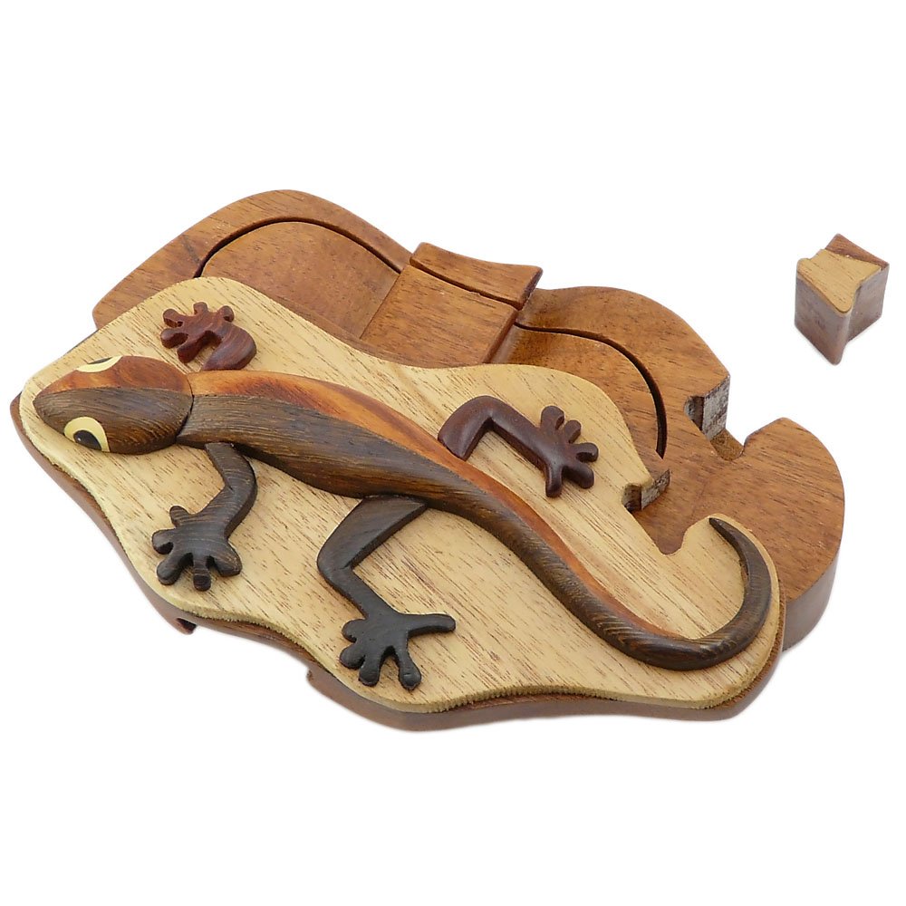 Handcrafted Gecko Wooden Puzzle Box - Unique Brain Teaser Gift for Adults & Teens - Perfect for Home Decor, Office Desk & Mindfulness Activities