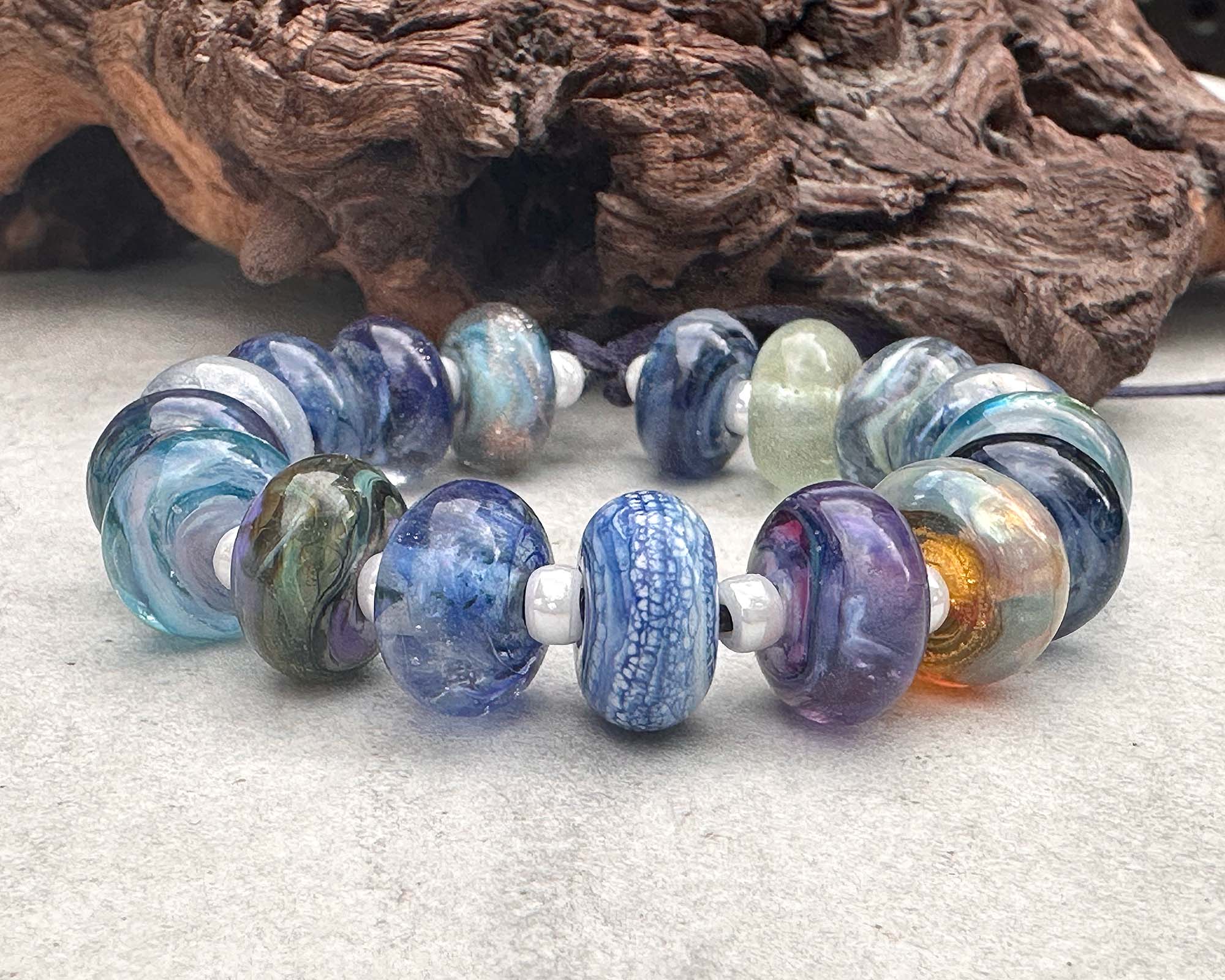 17pcs Blue Orphan Lampwork Glass Beads Set for Jewelry Making - DIY Bracelets, Necklaces & Craft Projects - SRA Certified