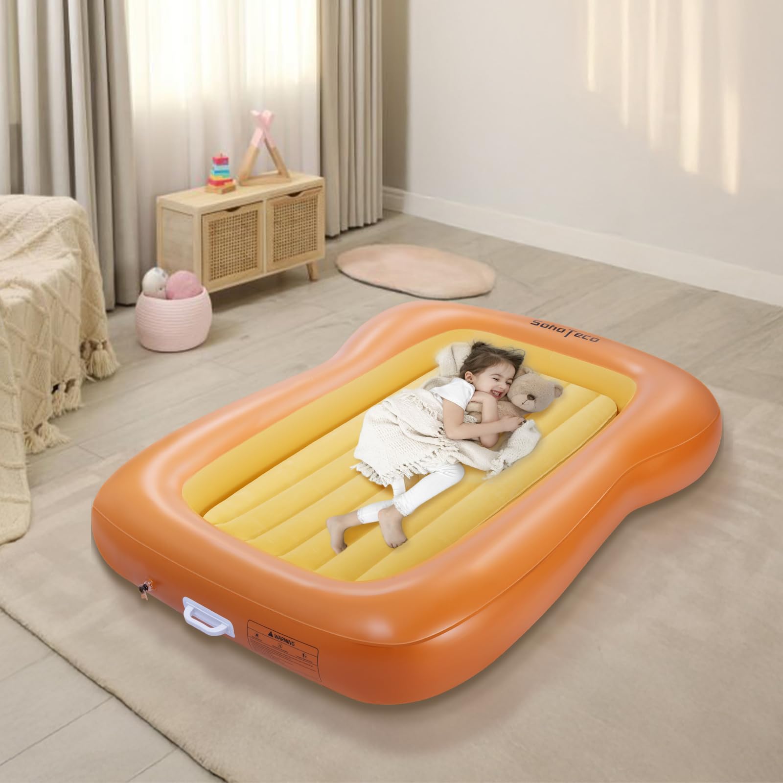 Inflatable Toddler Travel Bed with Safety Bumpers - Portable Kids Air Mattress with Electric Pump for Camping, Sleepovers & Home Use | Waterproof & Lightweight for Easy Travel