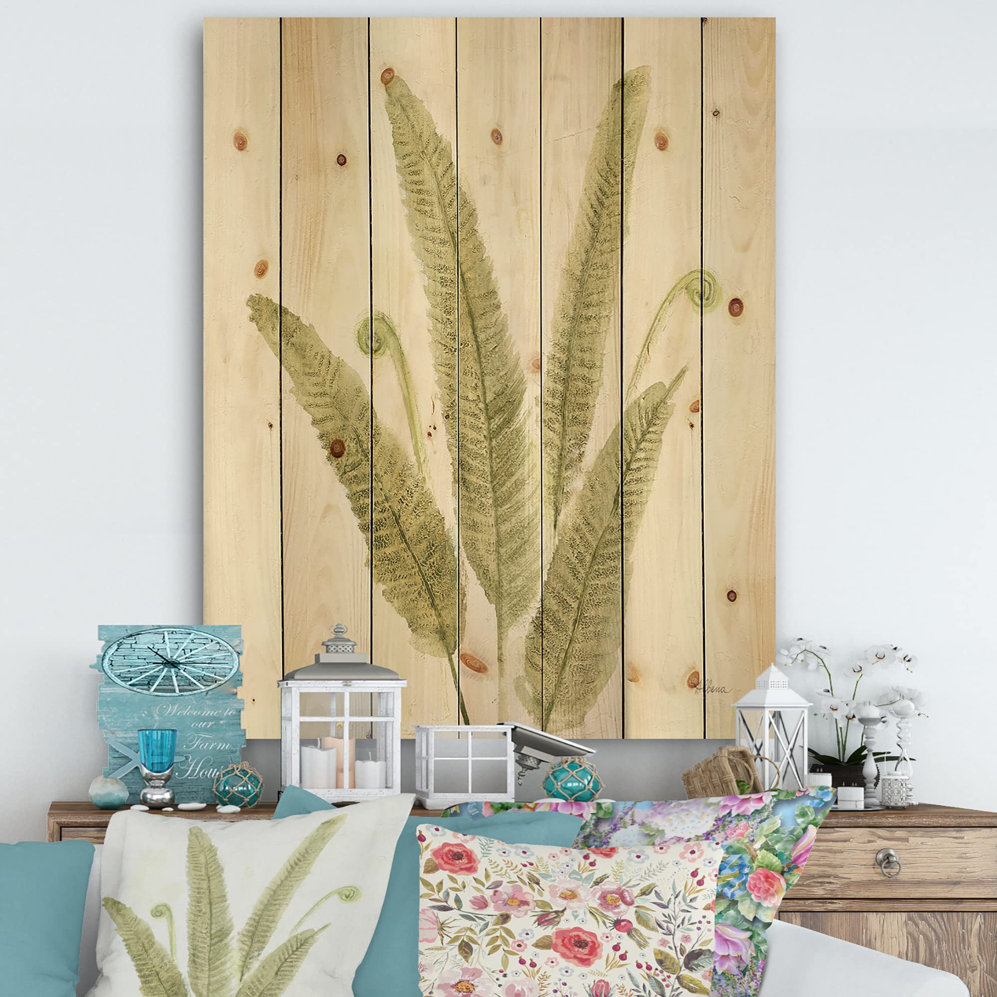 DesignQ Simple Forest III Farmhouse Wood Wall Decor - Green Floral Wood Wall Art, Large Printed Pine Wood Panels for Living Room, Bedroom & Office Decor