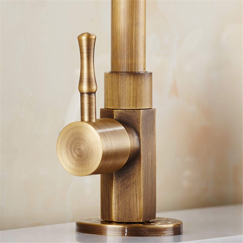 YAWEDA Antique Bronze Single Handle 360° Swivel Kitchen Faucet - Cold Water Only, Vintage Copper Finish for Classic & Modern Kitchen Sinks