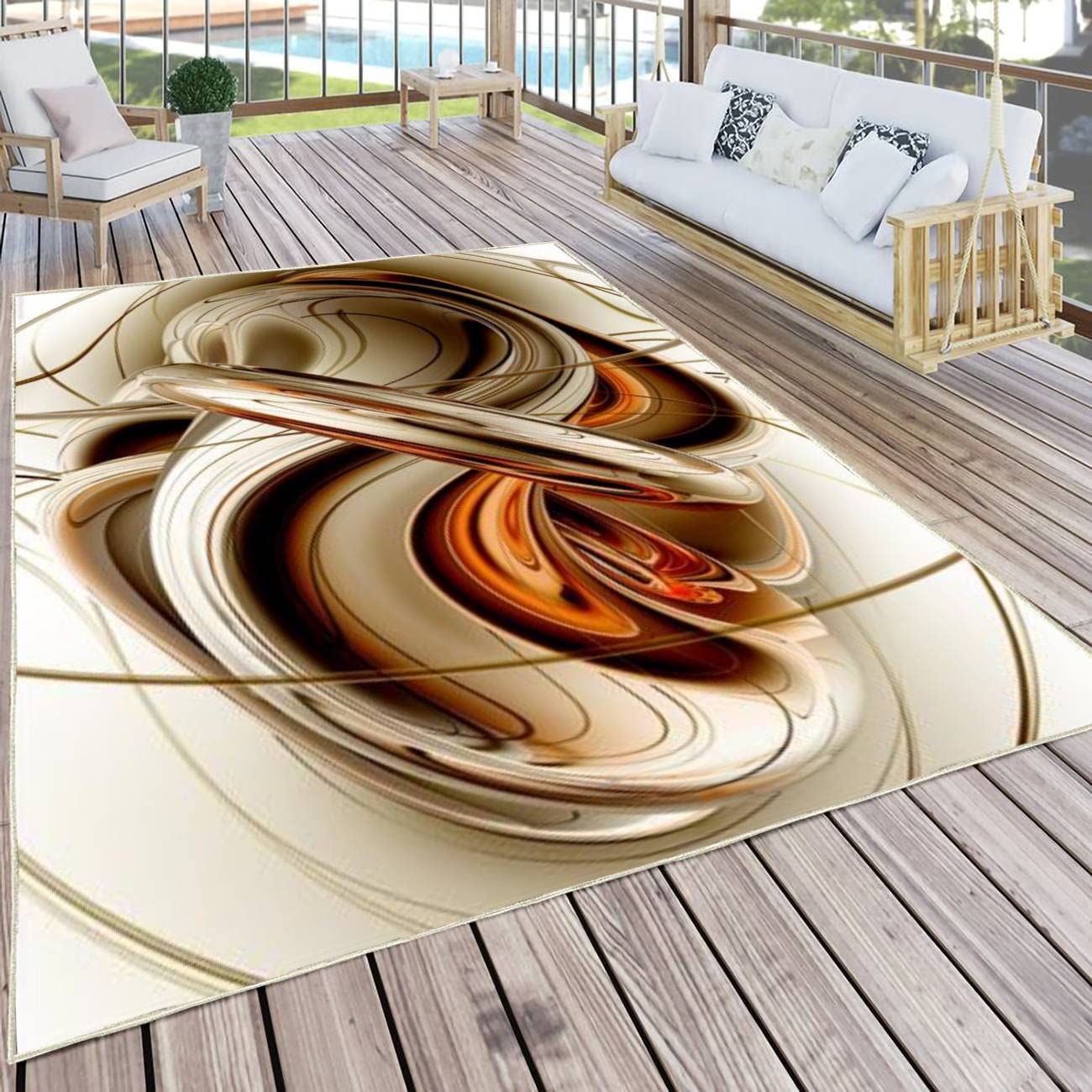 Modern Abstract Geometric Area Rug - Stain Resistant Non-Slip Carpet for Living Room, Bedroom, Kitchen & Bathroom - Orange White Seamless Pattern Home Decor Mat - Perfect for Contemporary Spaces & High Traffic Areas