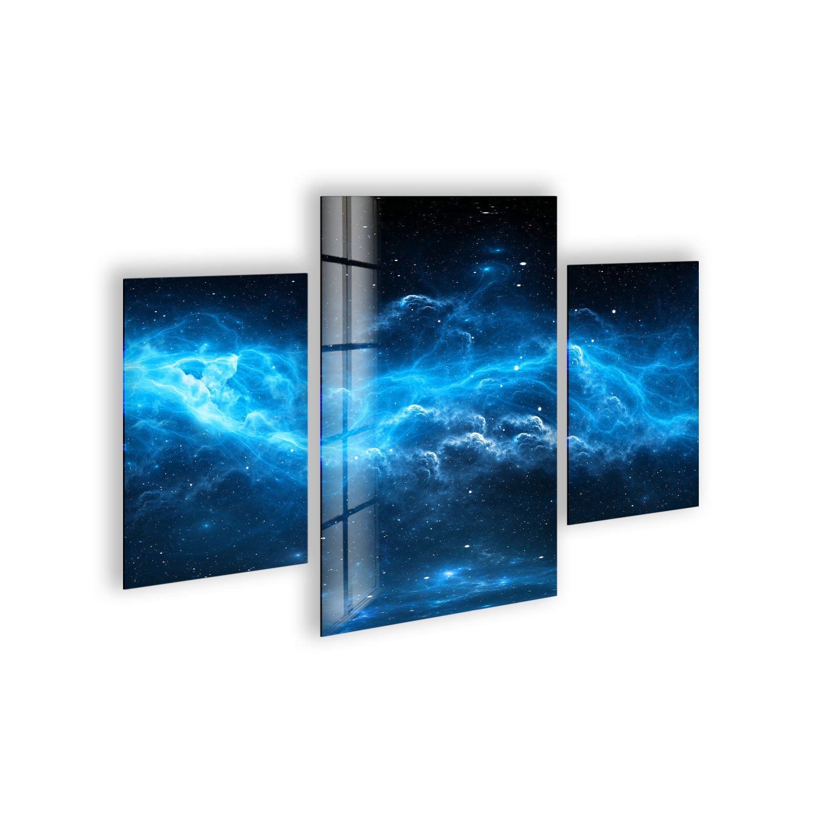 Blue Starry Cloudy Galaxy Glass Wall Art - Handmade Celestial Decor for Living Room, Bedroom & Office - Perfect for Home & Office Décor