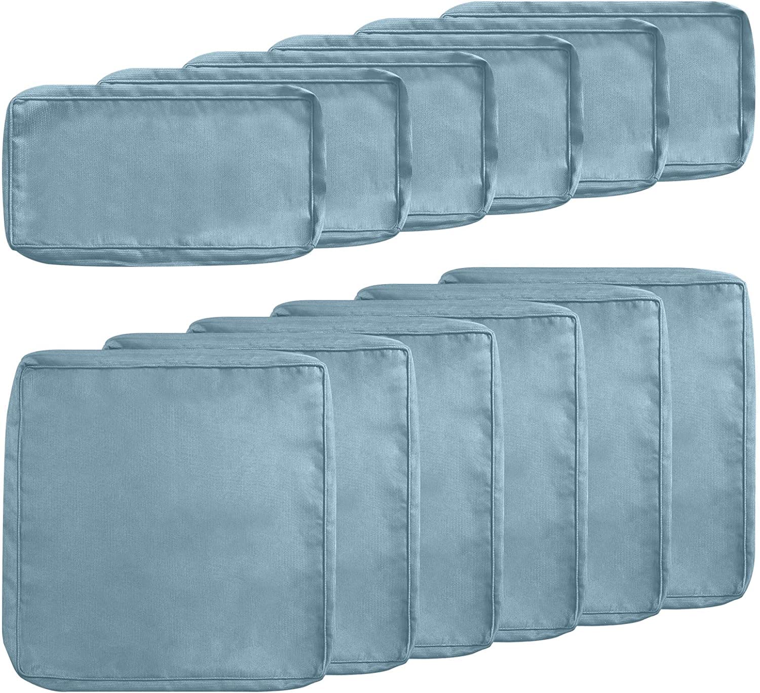 Premium 12-Piece Outdoor Cushion Covers Set - Waterproof Patio Furniture Slipcovers for Sofa & Couch (6 Seat + 6 Back Covers) with Durable Zipper Closure - Light Blue Replacement Cushion Covers for Deck, Poolside & Garden Lounge