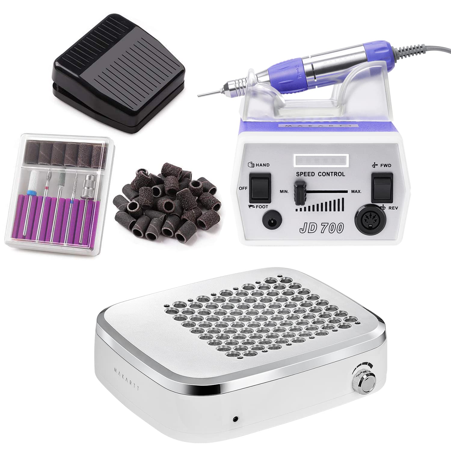 Makartt Professional Electric Nail Drill & File Machine Kit with Rechargeable Dust Collector - Portable Manicure Set for Acrylic Nails Removal, Gel Polish & Pedicures - Salon & Home Nail Care Essential