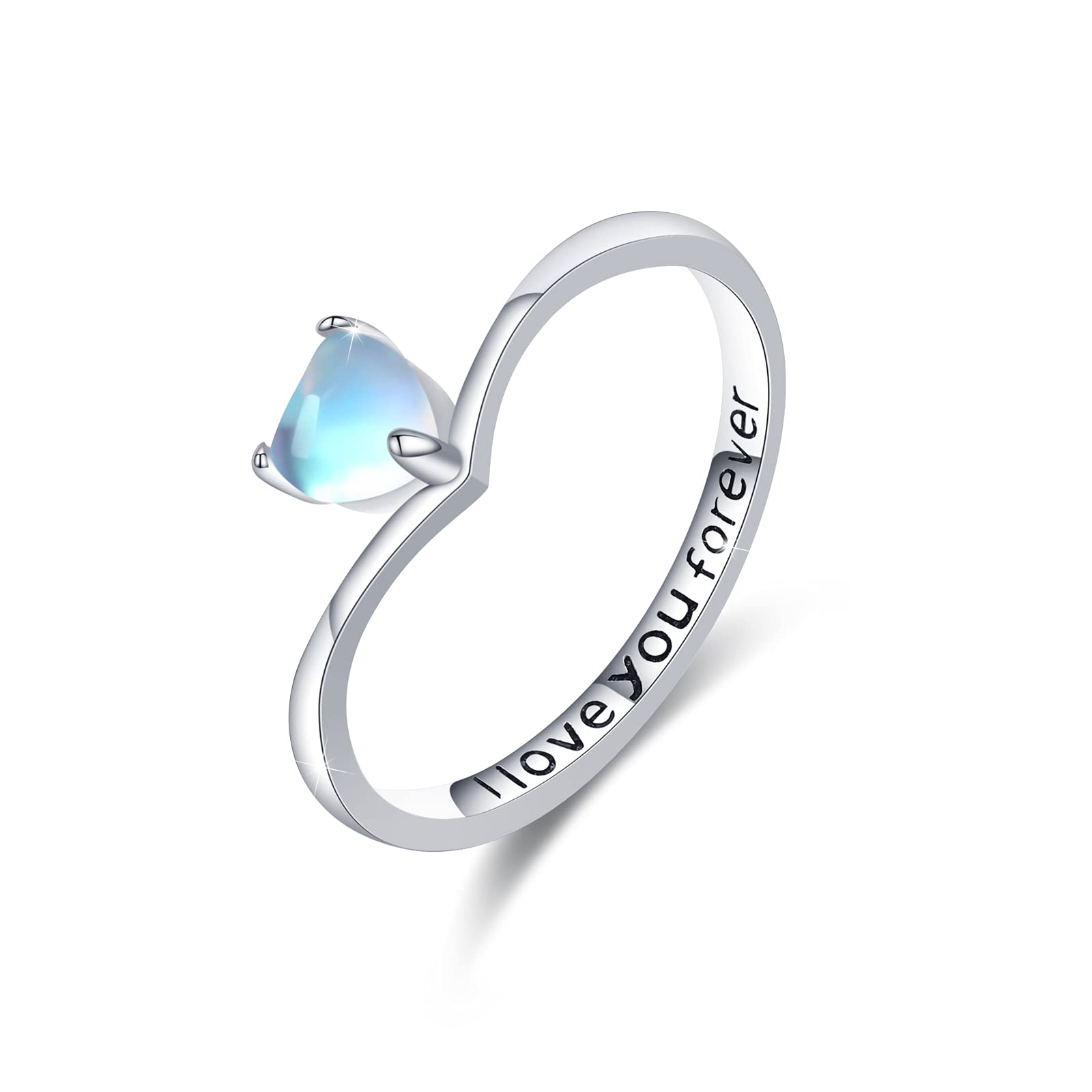 Moonstone Ring for Women - 925 Sterling Silver Promise Ring, Heart Moonstone Jewelry Gift for Engagement, Anniversary, Wedding - Size 8 & 9 - Perfect for Romantic Occasions & Everyday Elegance