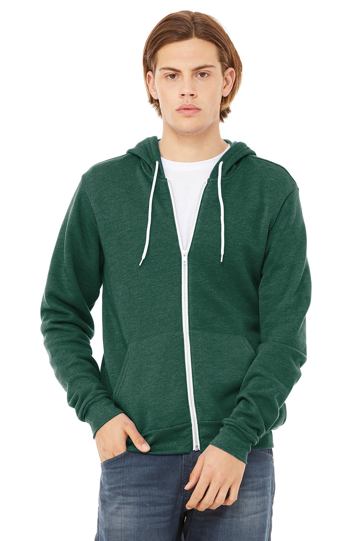 Bella Canvas Unisex Fleece Full Zip Hoodie - Soft & Warm Pullover for Men & Women - Perfect for Outdoor Activities, Casual Wear & Layering in Forest Green