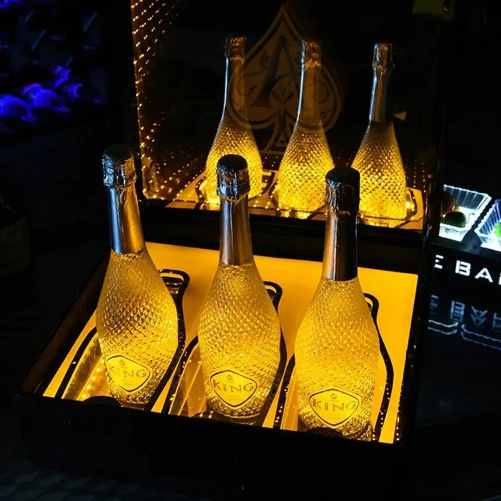Custom Engraved LED Wine Presenter Box - Rechargeable Champagne Bottle Display Case for Ace of Spade & Clubs | Perfect for Nightclubs, VIP Events & Luxury Gift Giving
