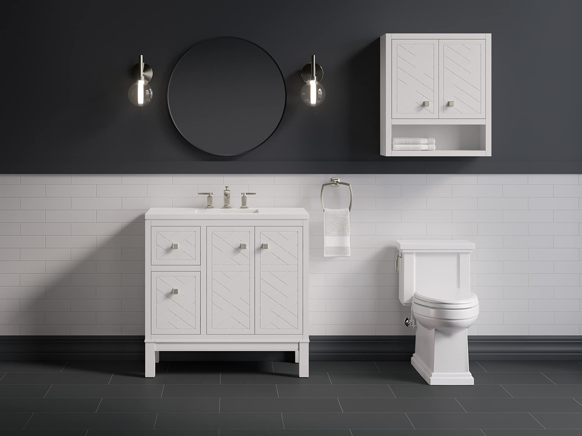 KOHLER Beauxline 36-inch Bathroom Vanity Set with Mirror & Sink - Modern Double Sink Vanity for Master Bathroom or Guest Bath Remodel