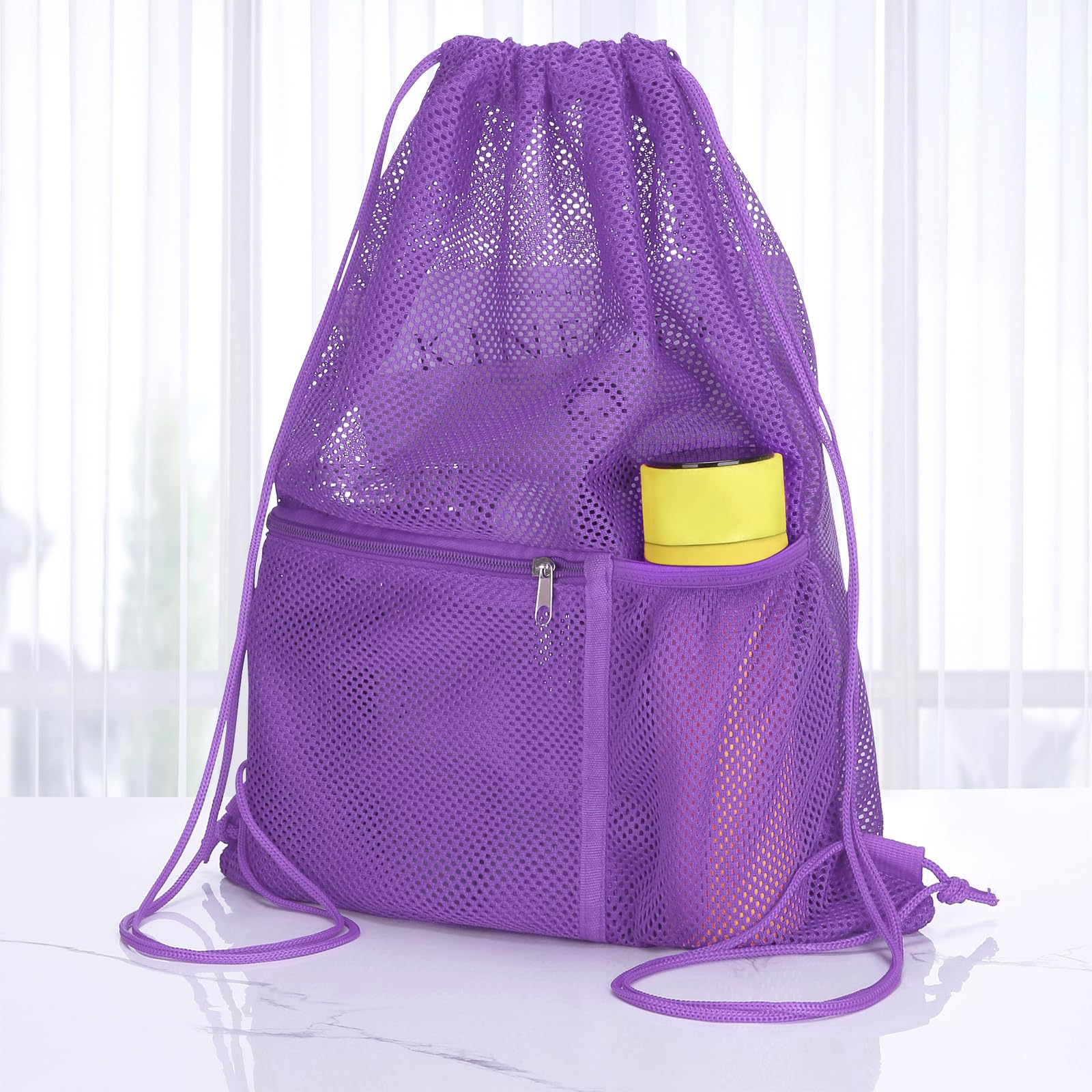 2 Pack Breathable Mesh Drawstring Backpack - Lightweight Gym Bag for Swimming, Sports, Beach & Travel - Durable Sports Sack for Workout Clothes & Swimwear (Purple) - Perfect for Gym, Pool & Outdoor Activities