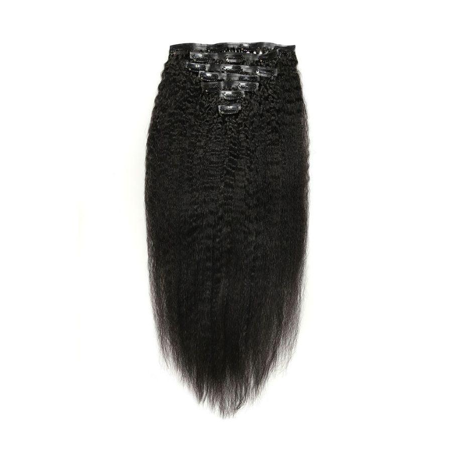 WOWANGEL Kinky Straight Seamless Clip-In Hair Extensions 18 Inch - Natural Black Human Hair Weft for Volume & Length - Perfect for Daily Wear, Parties & Special Occasions
