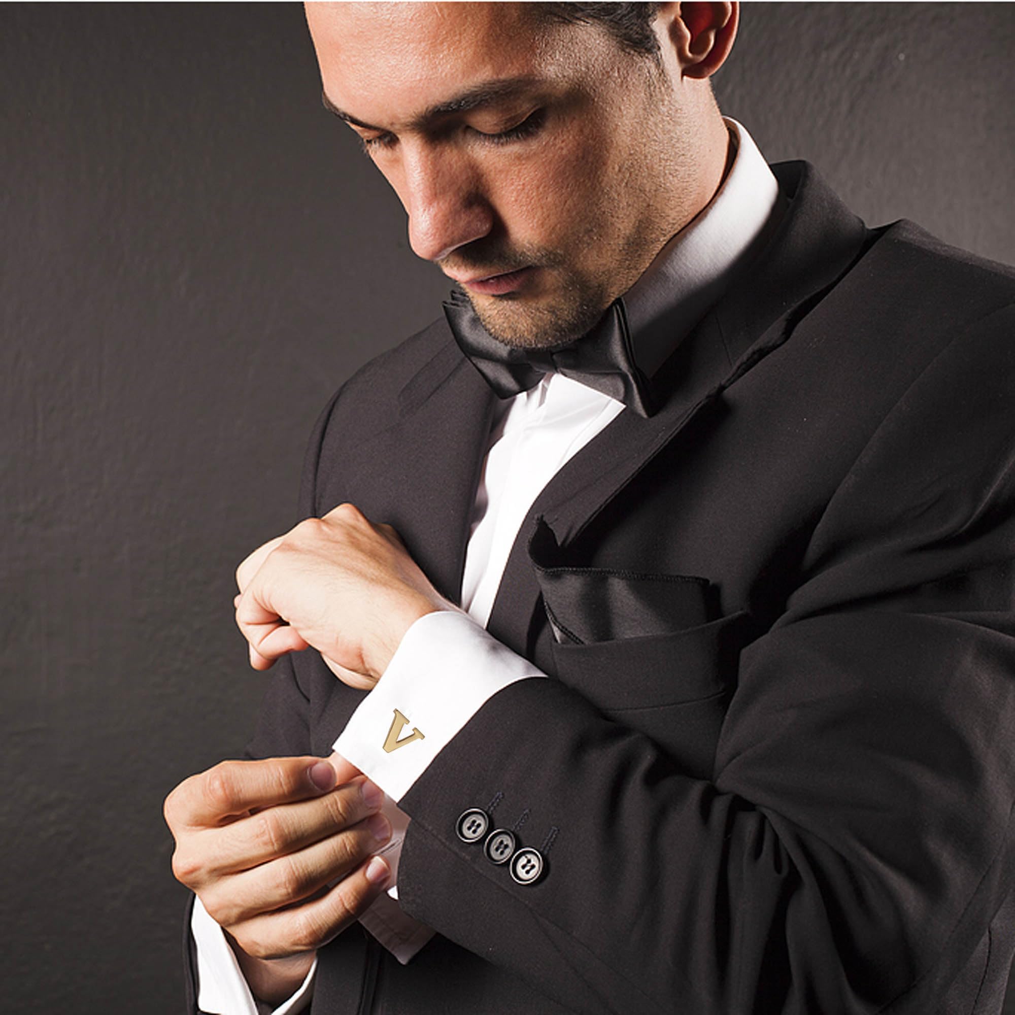Men's Gold Alphabet Cufflinks - Elegant Initial Letter Cuff Links Set with Gift Box for Weddings, Business & Formal Events