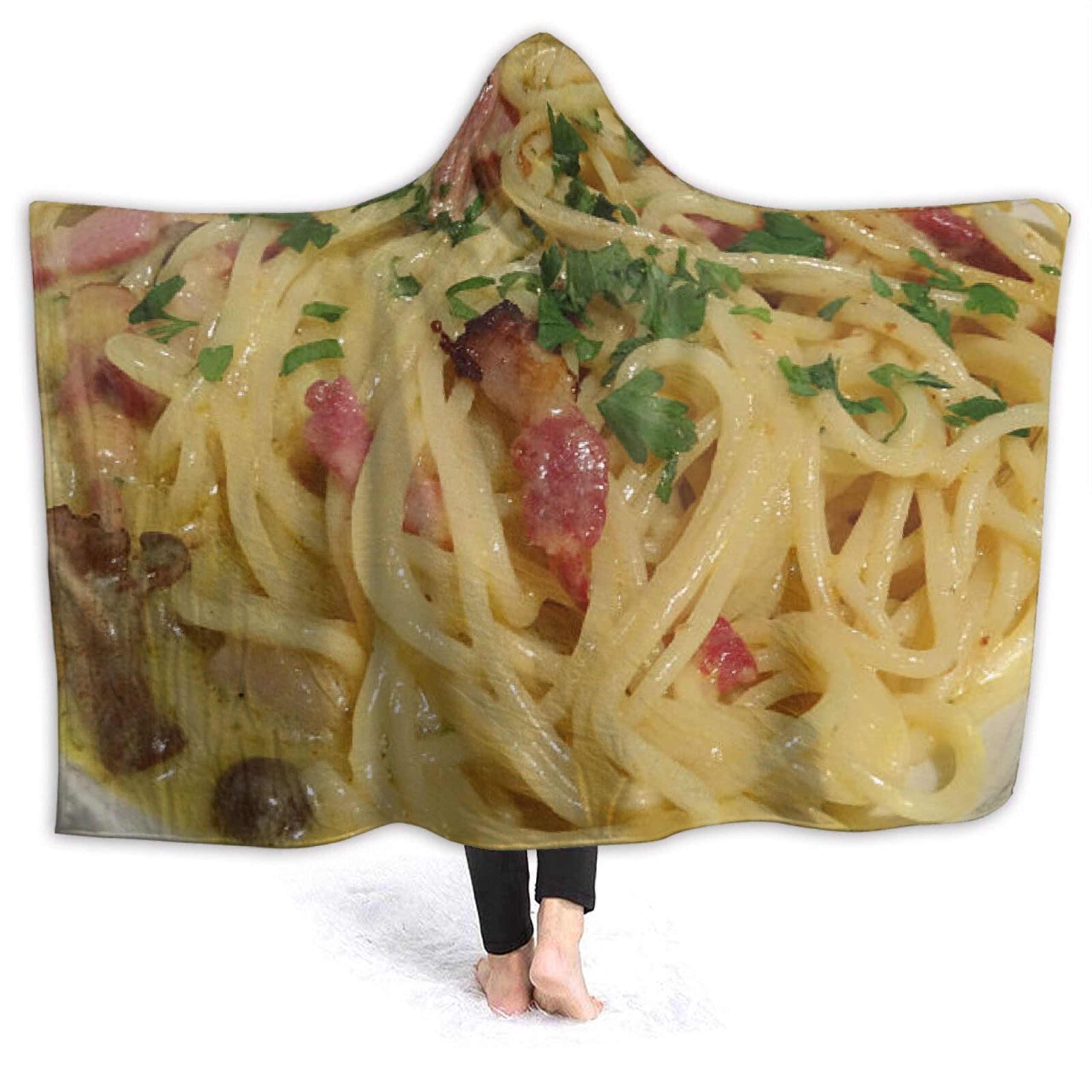 Soft Flannel Pasta Hooded Blanket - Realistic Food Design Wearable Poncho for Adults (80x60 inches) | Cozy Novelty Gift for Bed, Sofa, Couch & Travel | Perfect for Movie Nights, Camping & Relaxation