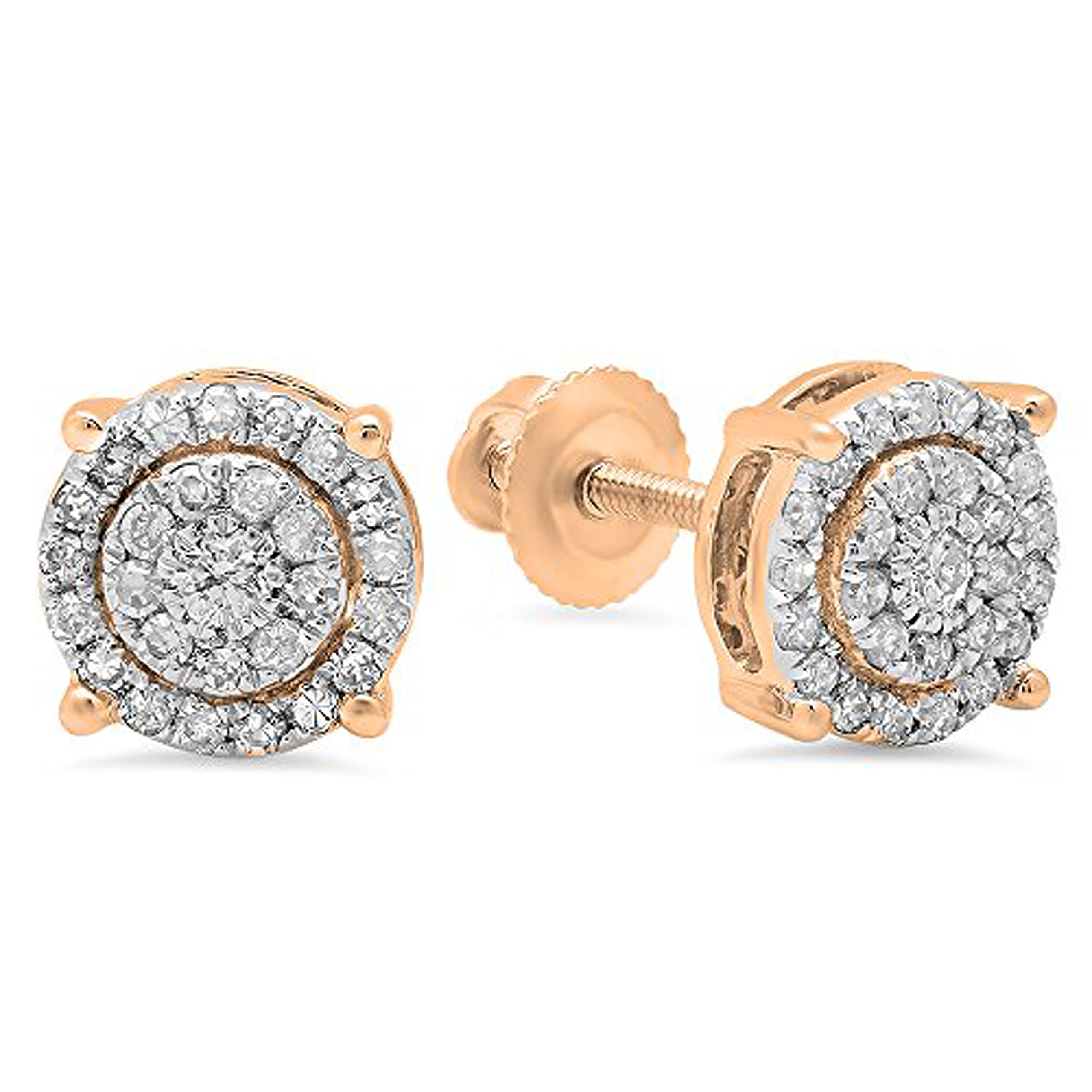 0.35 Cttw Round White Diamond Halo Stud Earrings for Women - 14K Solid Gold Screw Back, Elegant Circle Design for Parties, Weddings & Everyday Wear