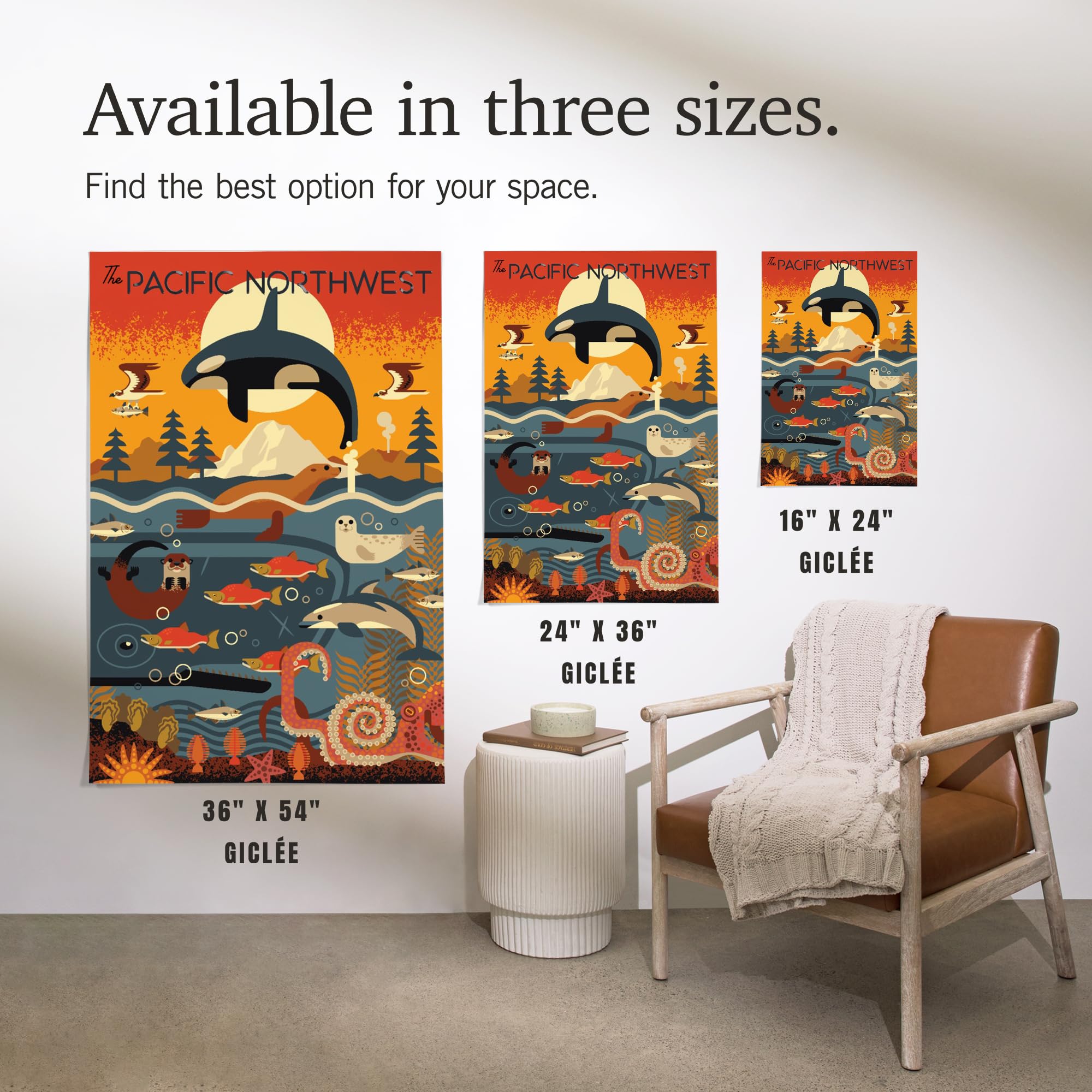 Lantern Press 16x24 Inch Giclee Art Print - Pacific Northwest Marine Animals Geometric Wall Decor | Perfect for Coastal Living Rooms, Beach House Bedrooms & Office Spaces