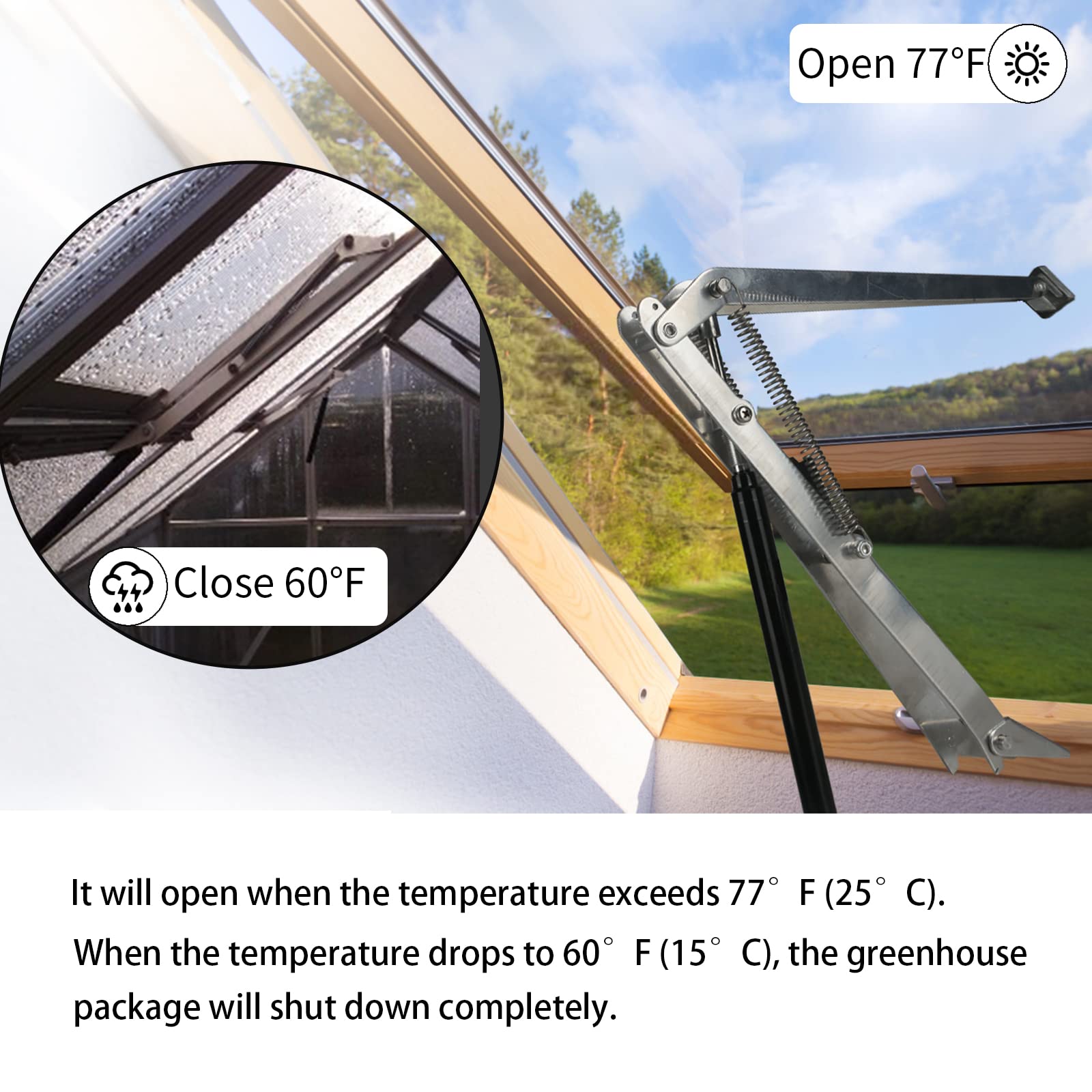 Solar Powered Automatic Greenhouse Window Opener - 33 lbs Capacity Ventilation Kit for Garden Greenhouses | Perfect for Roof Vents, Cold Frames & Plant Growth Control
