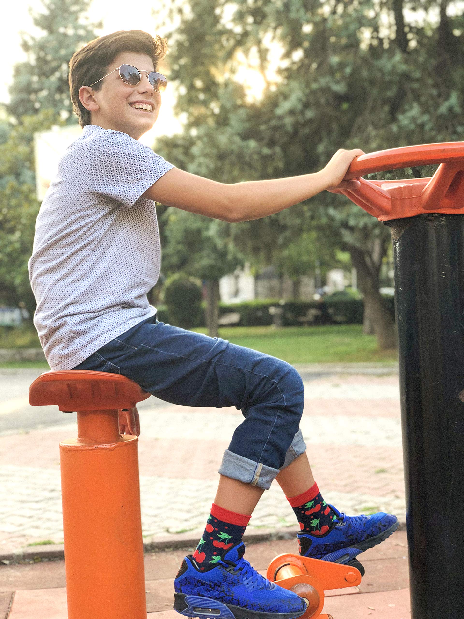Kids 5-Pair Fun Colorful Cotton Crew Socks Gift Set - Soft Comfortable Dress Socks for Boys & Girls - Perfect for School, Parties & Everyday Wear