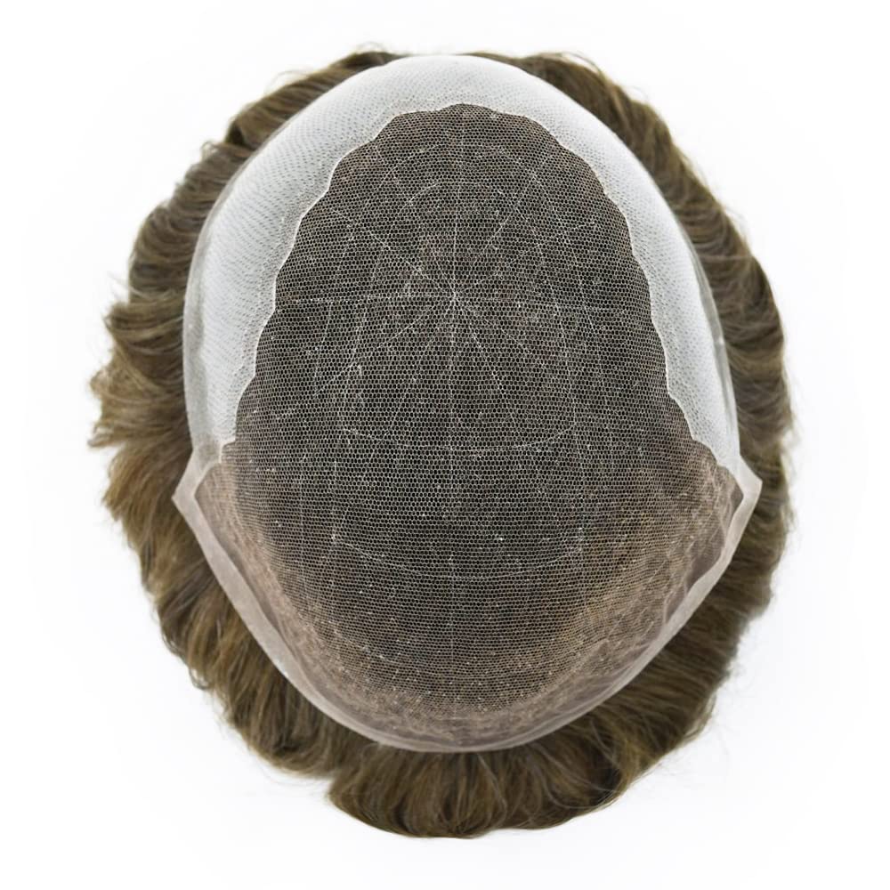 100% European Real Human Hair Men's Toupee - Swiss Lace Front Hair System for Men | Bleached Knots | 8x10 Size | Dark Ash Blonde with 10% Gray | 100% Density | Perfect for Daily Wear, Special Occasions & Hair Replacement Solutions