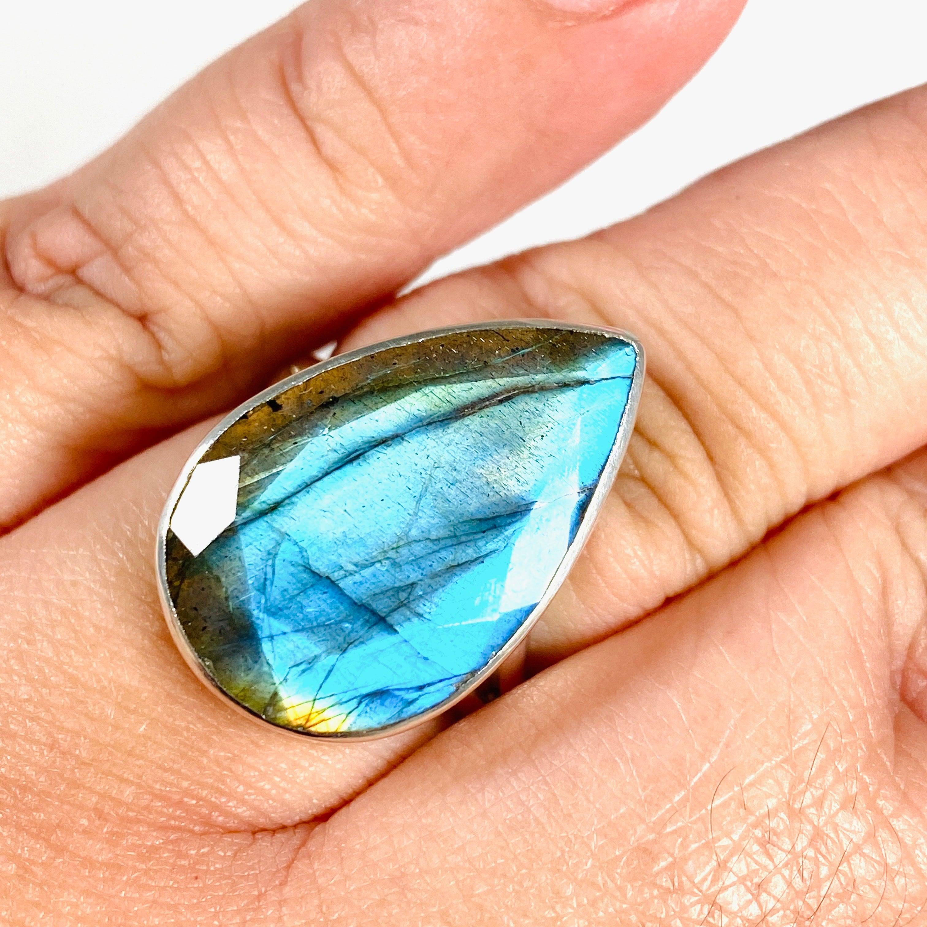 Labradorite Teardrop Faceted Ring - Size 11 - KRGJ2733 | Elegant Crystal Jewelry for Women, Perfect for Weddings, Parties & Special Occasions