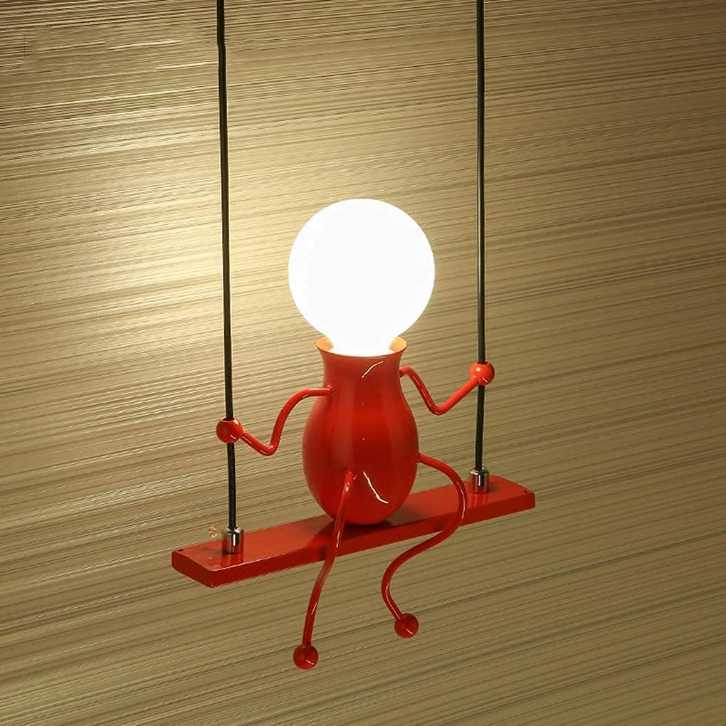 Creative Swing LED Wall Light - Cartoon Kids Bedside Lamp, Modern Metal Nursery & Bedroom Lighting, E27 Decorative Wall Sconce for Home, Cafe, Stairs - Red (Perfect for Kids' Rooms, Bedside Reading & Staircase Safety)