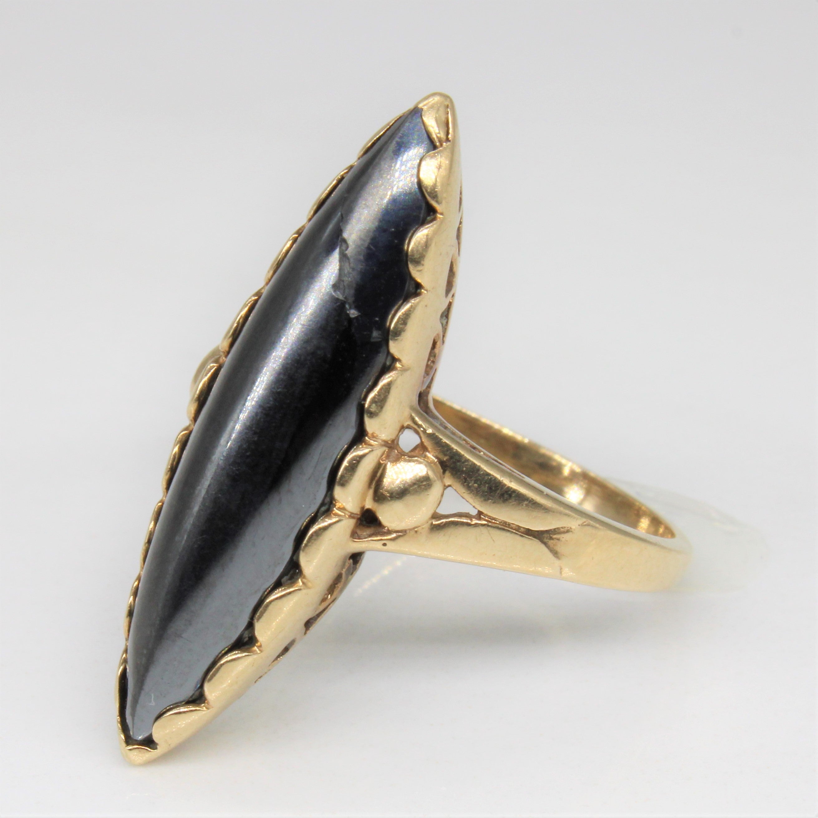 4.50ct Hematite Navette Ring Size 6.5 | Elegant Gothic Jewelry for Women | Perfect for Evening Parties, Weddings & Special Occasions