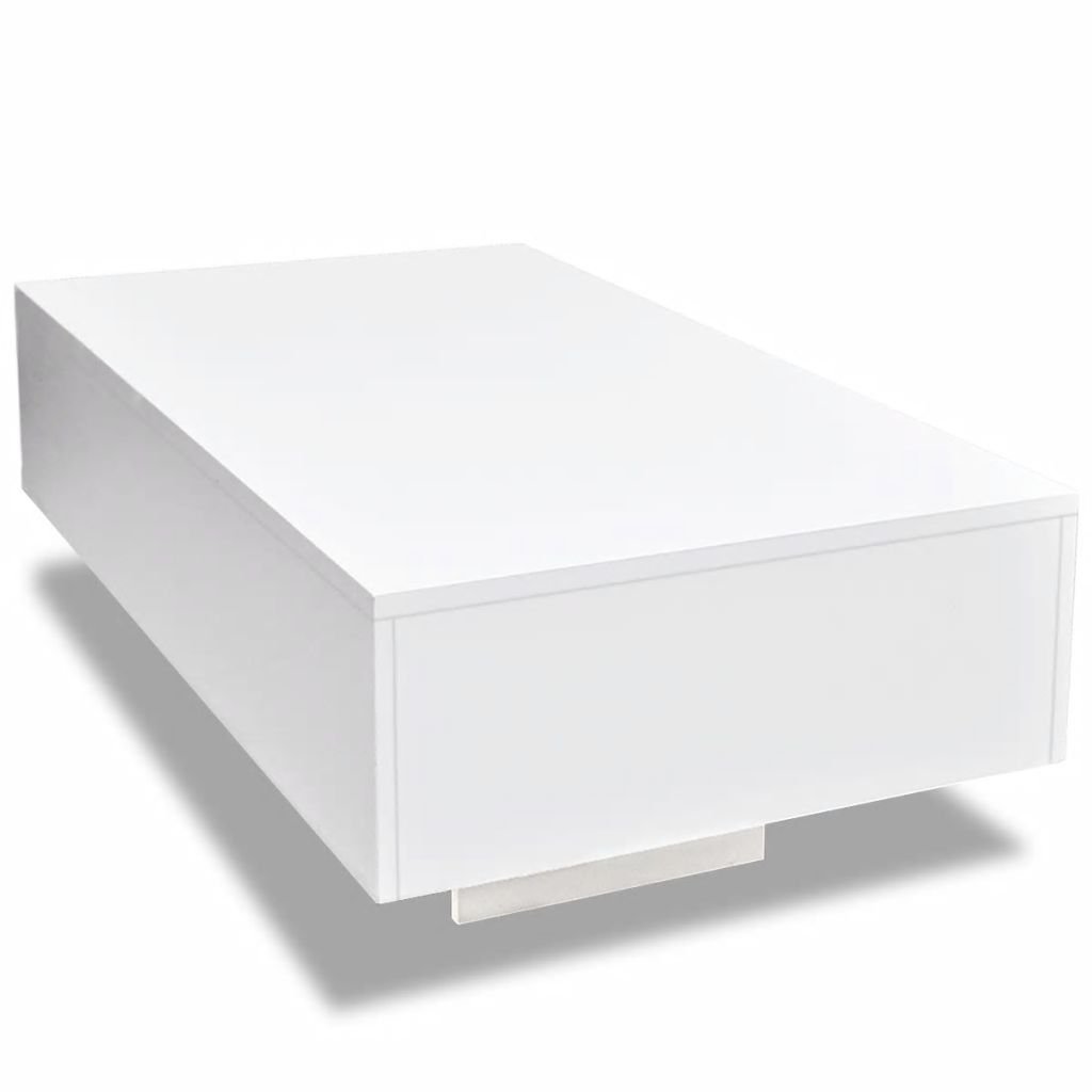 Modern White High Gloss Rectangular Coffee Table & Side Table - 33.5
