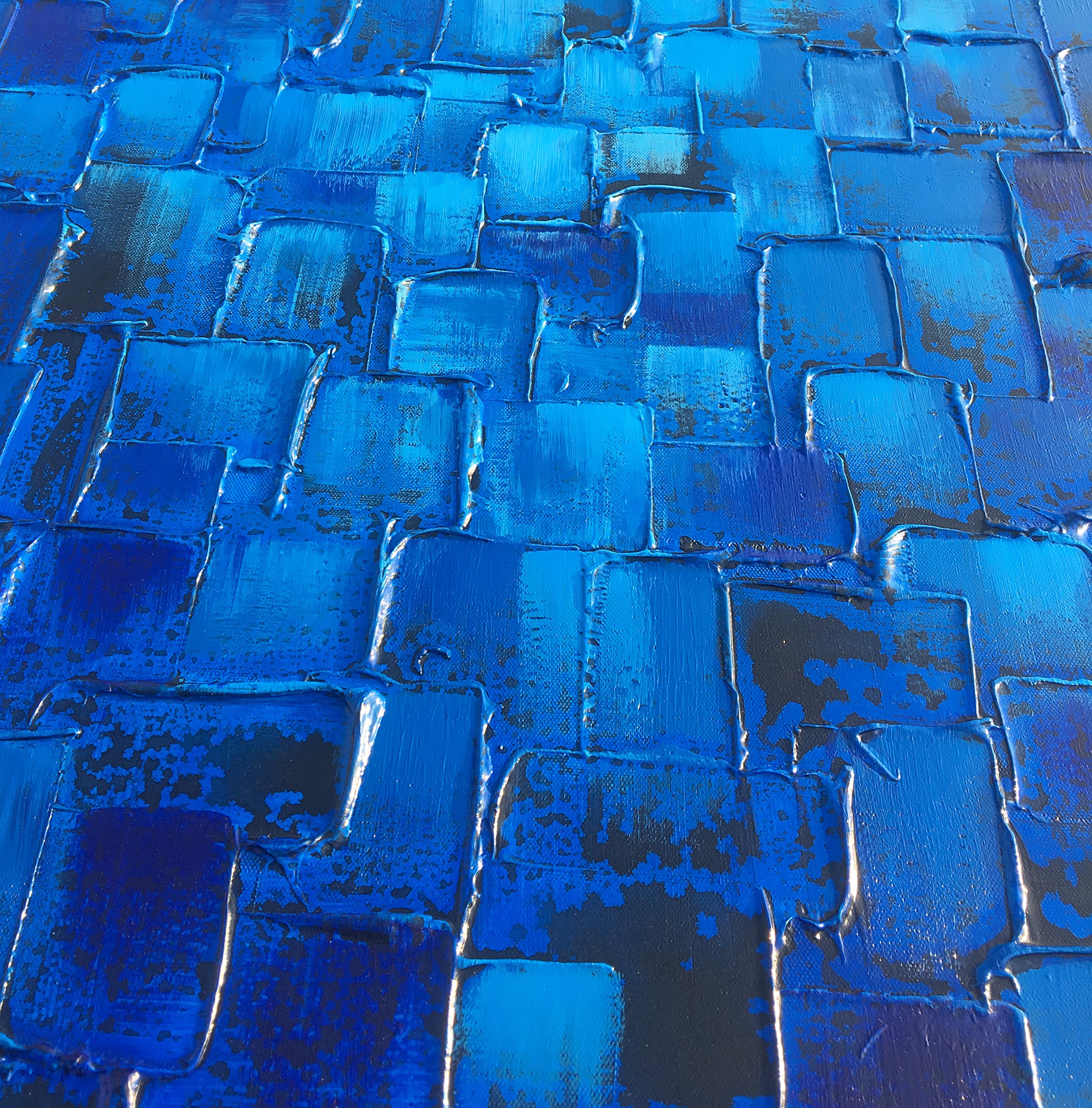 Large Abstract Dark Blue Square Wall Art - Hand Painted Textured Oil Painting on Canvas (60x30 inches) Ready to Hang - Perfect for Living Room, Bedroom & Office Decor