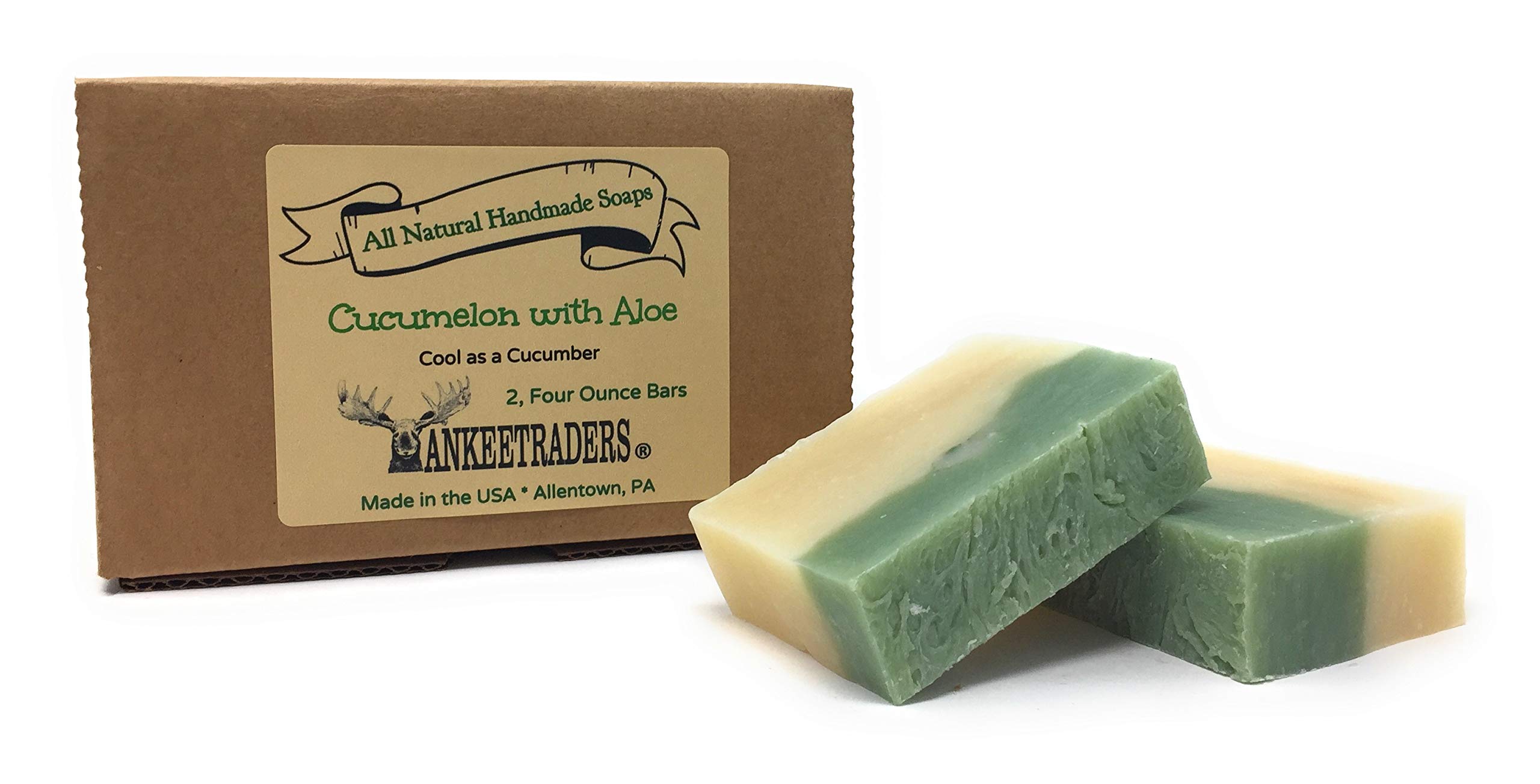 YANKEETRADERS All Natural Vegan Cucumelon & Aloe Handmade Soap - 2 Pack Bars for Sensitive Skin Care, Gentle Cleansing & Daily Moisturizing