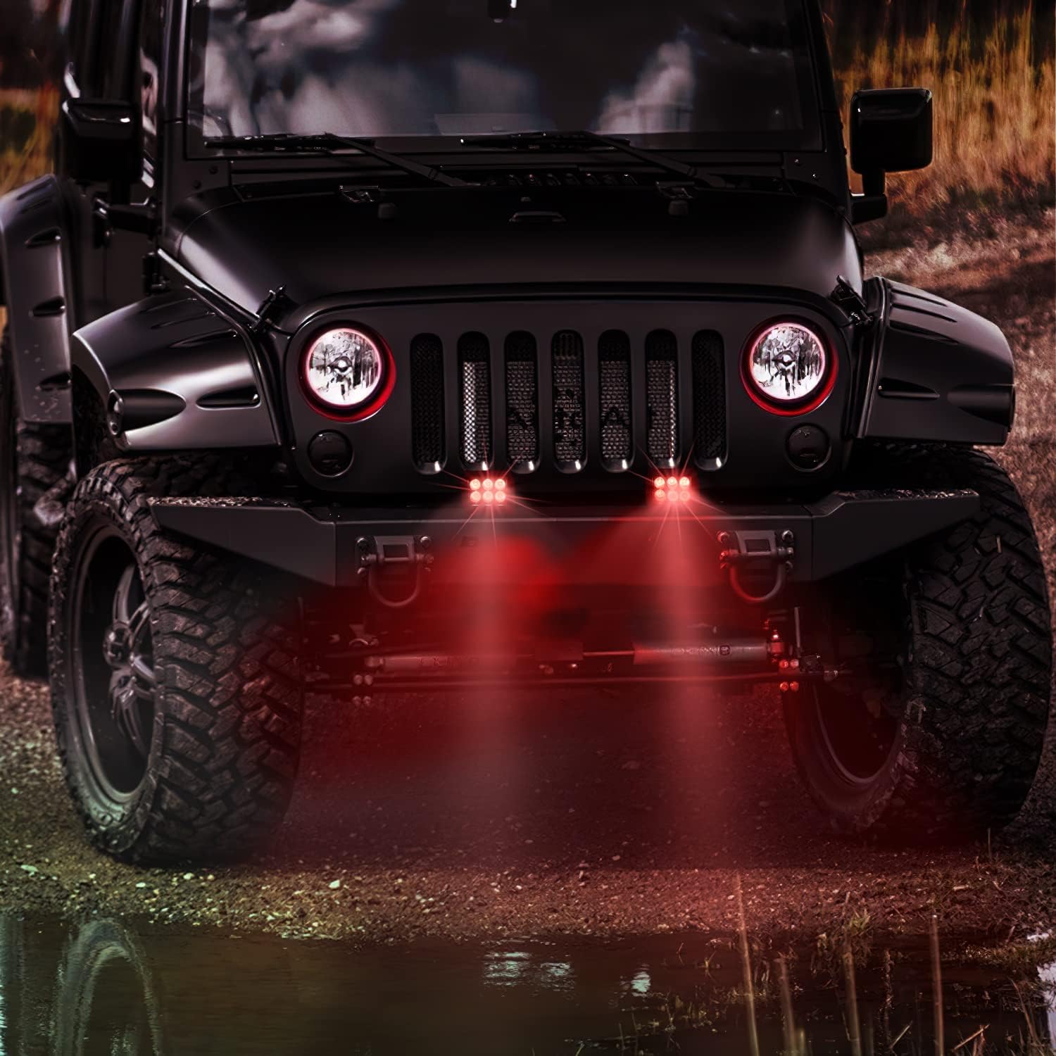4 Inch 18W 1260LM Double Row Red Spot LED Pods (Pair) - High Power Off-Road Lighting for Trucks, Jeeps & ATVs - Perfect for Night Driving, Hunting & Outdoor Adventures