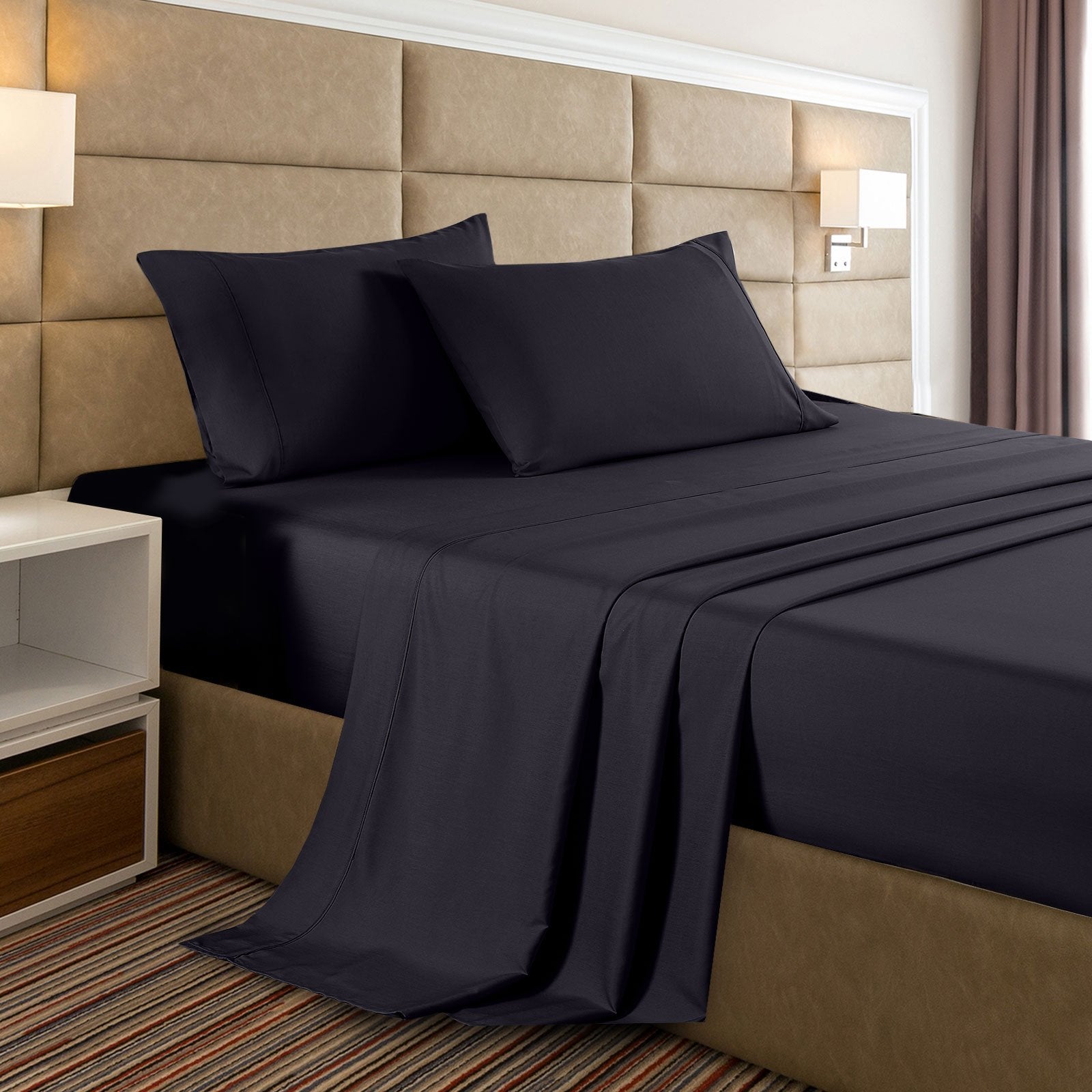 Premium 2000 Thread Count Bamboo Cooling Sheet Set - Ultra Soft Breathable Bed Sheets for Hot Sleepers - Queen Size Charcoal Gray Bedding for Summer & All Seasons
