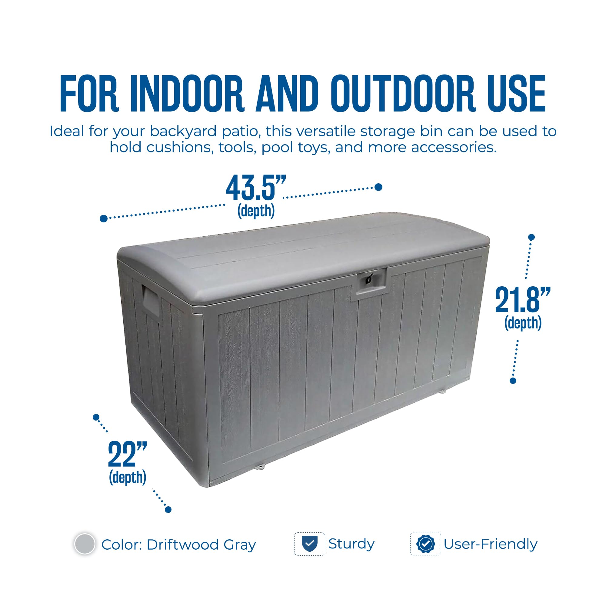 Outdoor Storage Deck Box 73 Gallon with Standard Closure - Durable Plastic Deck Box for Patio, Garden & Backyard Organization - Weatherproof Gray Deck Storage Box for Cushions, Toys & Outdoor Gear