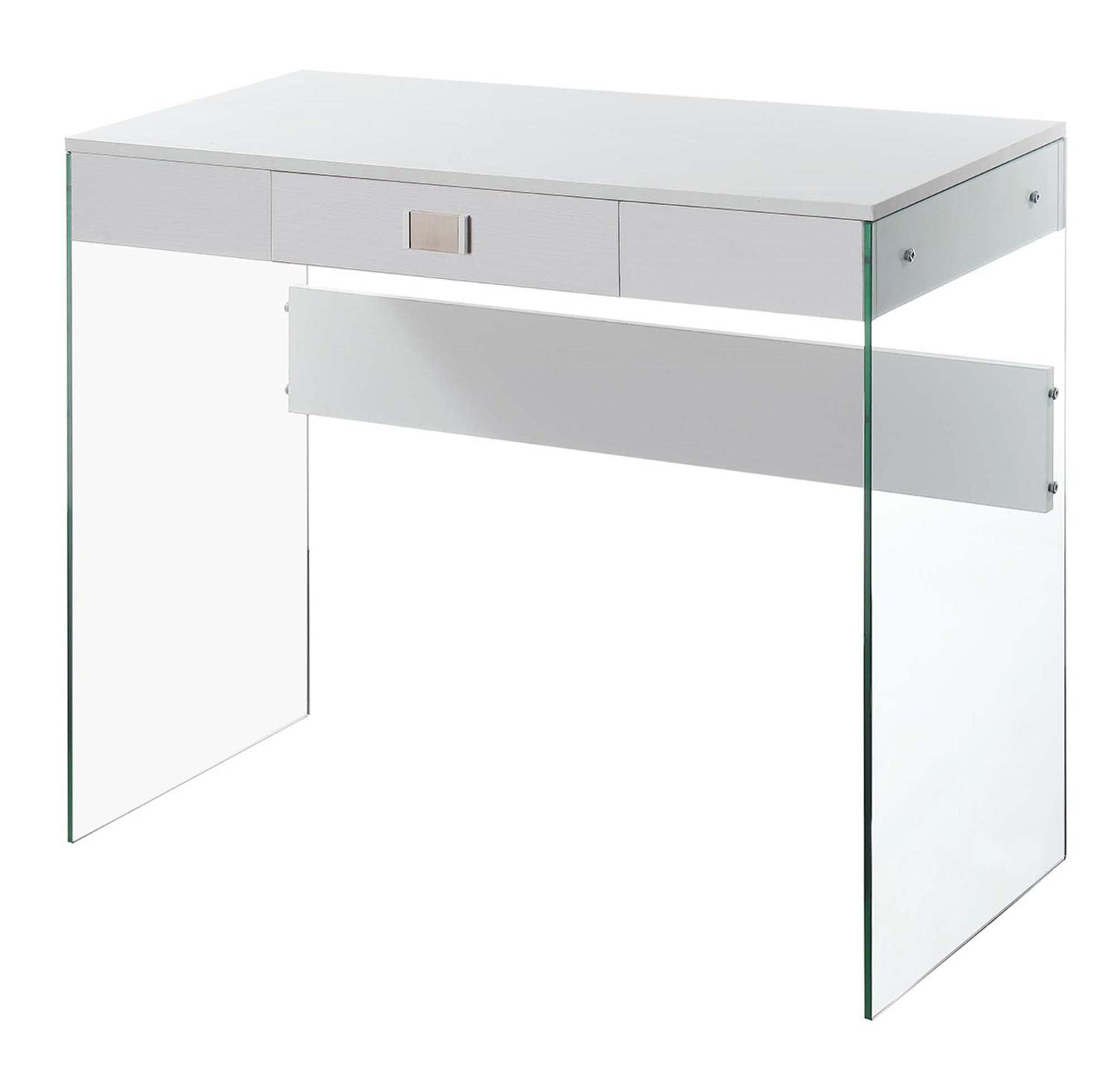 Convenience Concepts SoHo 36-inch White Glass Desk with 1 Drawer - Perfect for Home Office, Study Room & Small Workspace