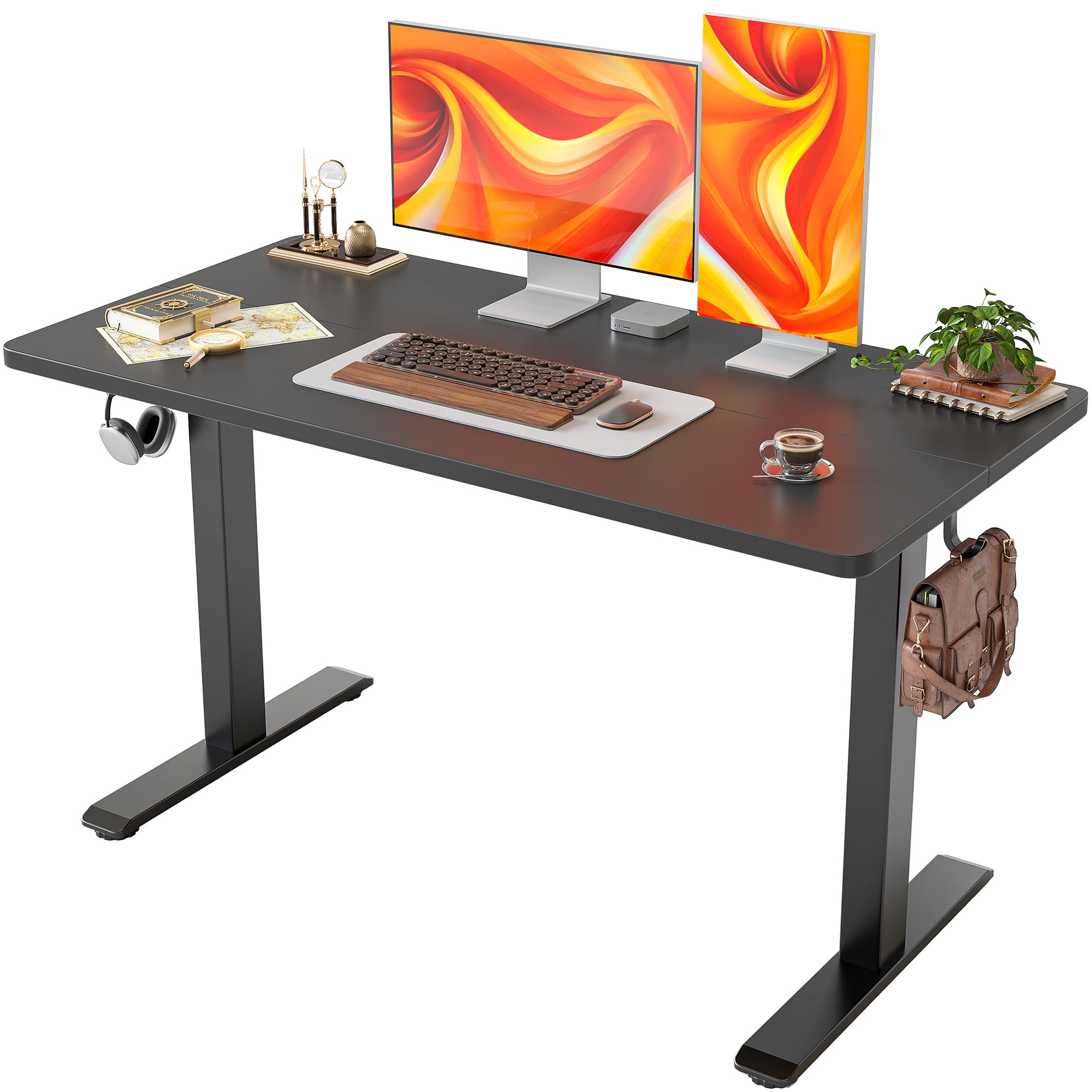 TIQLAB 47 Inch Computer Desk with T-Shaped Legs - Modern Home Office Desk for Gaming, Study & Work - Sturdy Writing Workstation (Black) - Perfect for Small Spaces & Home Offices