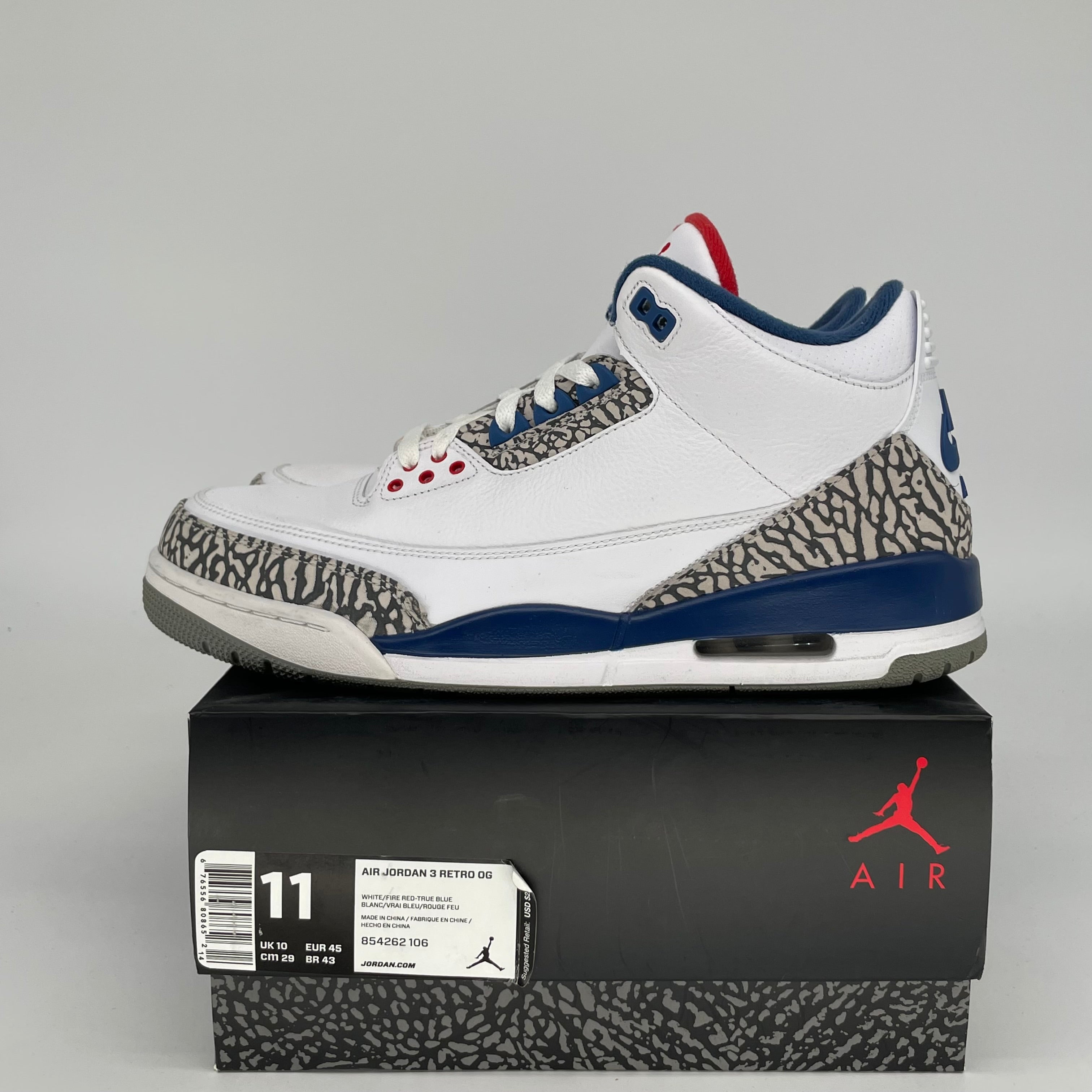 Original Air Jordan 3 Retro 'True Blue' Men's Basketball Shoes - Size 11 (854262-106) - Perfect for Streetwear, Sneaker Collecting & Casual Sports Fashion