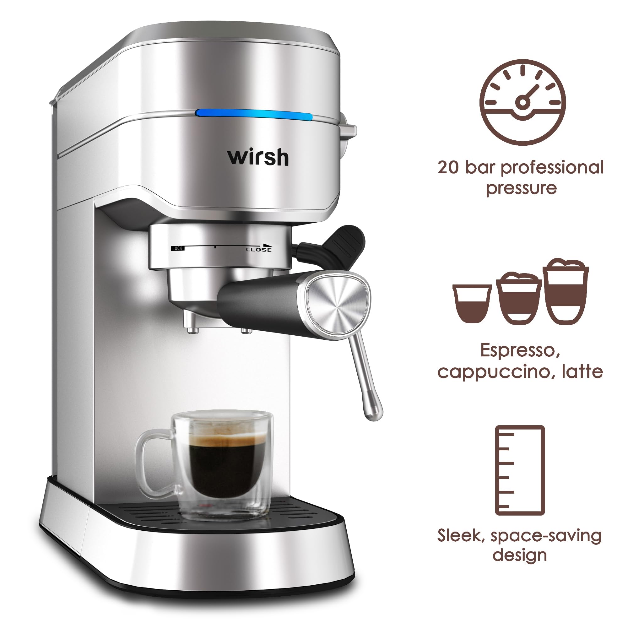 Premium 20 Bar Espresso Machine with Commercial Steamer - Perfect for Lattes & Cappuccinos - 42oz Removable Water Tank - Stainless Steel Home Barista Coffee Maker - Ideal for Home Cafes, Office Break Rooms & Coffee Enthusiasts