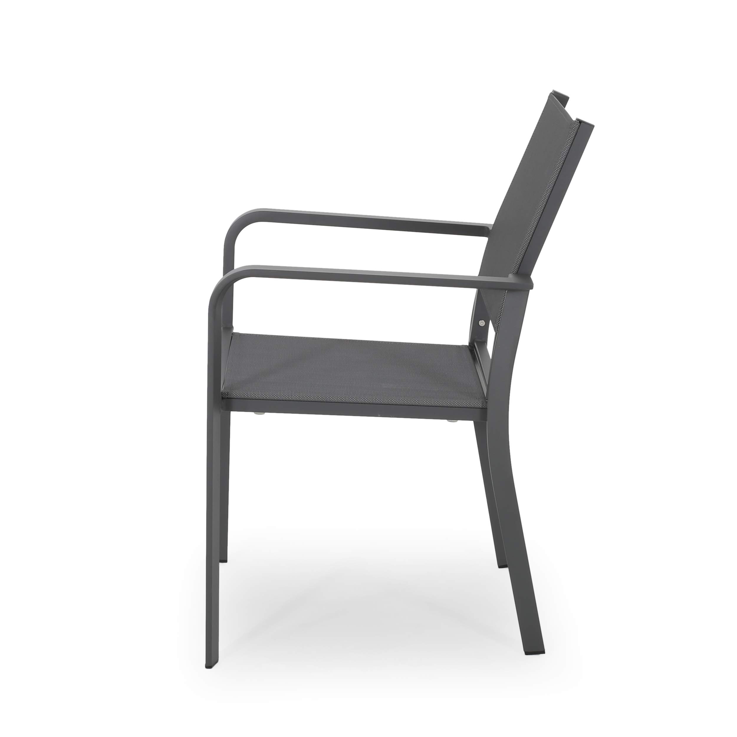 Modern Aluminum Outdoor Dining Chairs with Mesh Seat (Set of 2) - Gun Metal Gray & Dark Gray - Weather-Resistant Patio Furniture for Garden, Poolside & Backyard Dining
