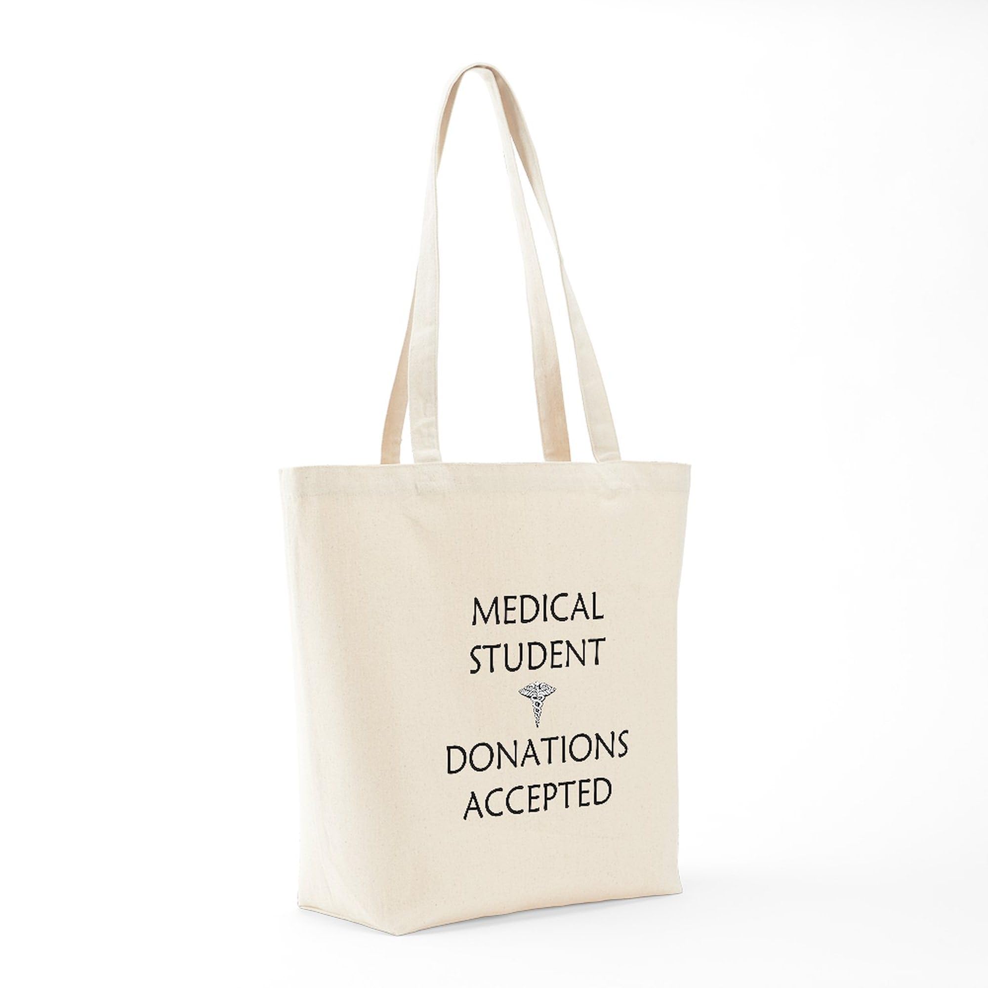 Med Student Donations Accepted Tote Bag - Natural Canvas Reusable Shopping Bag for Medical Students, School & Hospital Use