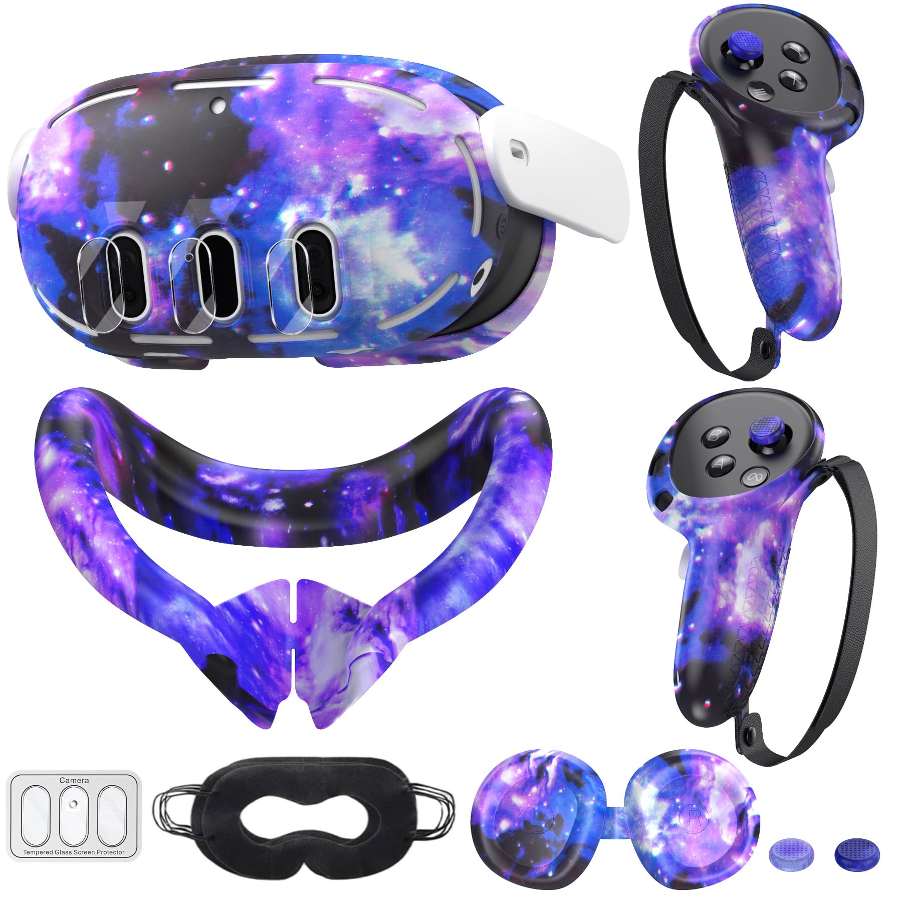 Meta Quest 3 Accessories Set - VR Silicone Face Cover, Shell Cover, Controller Grip & Lens Protector for Oculus Quest 3 (Starry Purple) - Enhance Comfort & Protection for VR Gaming & Fitness