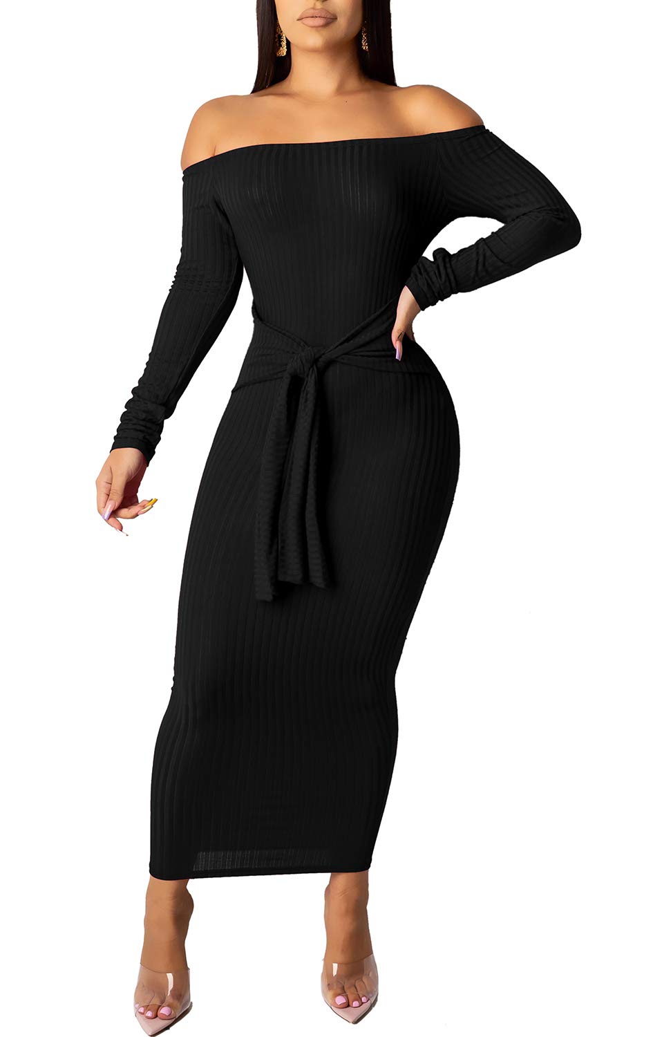 SheKiss Women's Plus Size Off Shoulder Sweater Dress - Long Sleeve Bodycon Business Cardigan Outfit for Work, Office & Formal Occasions