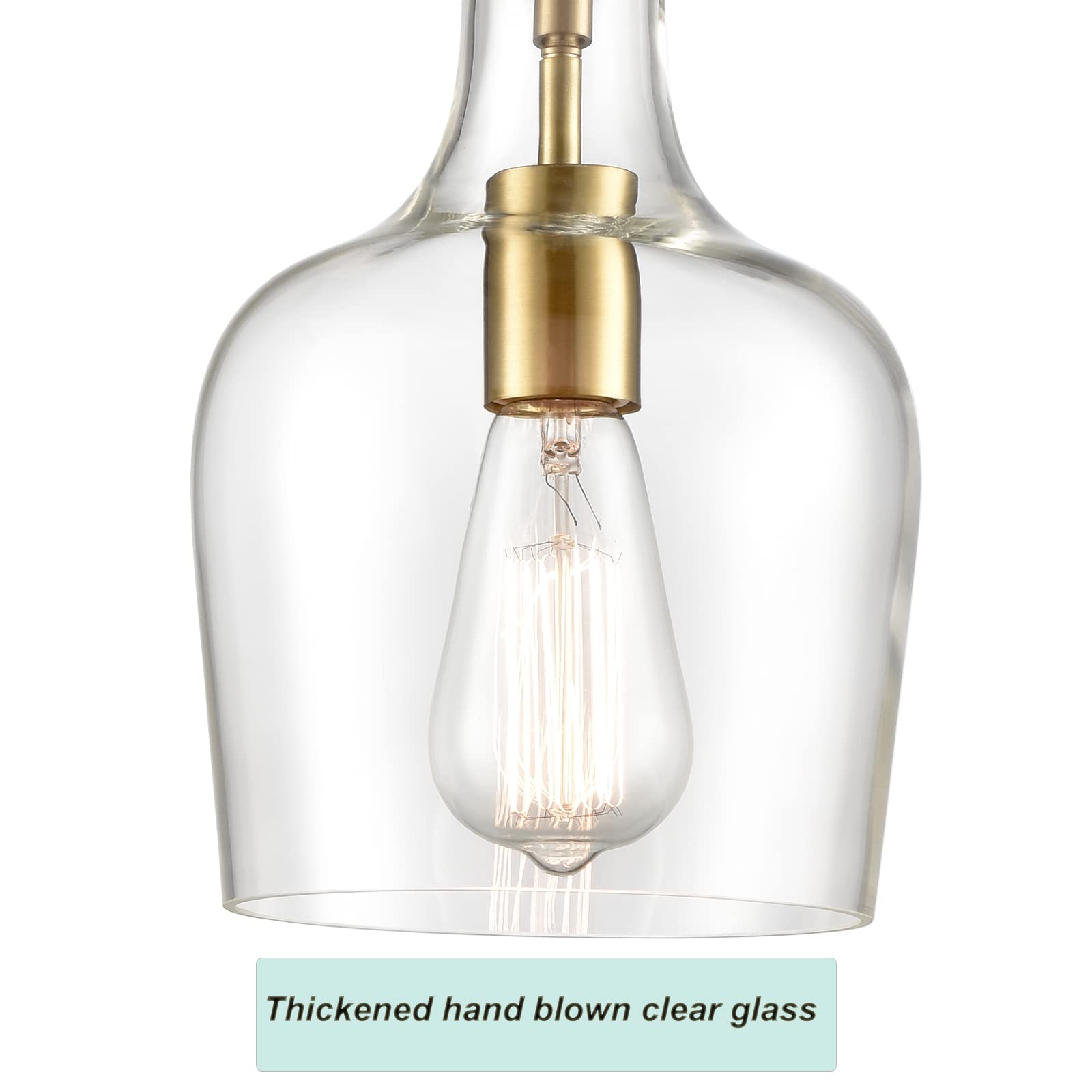 HYDELITE Modern Brushed Gold Pendant Light Fixture - Clear Glass Adjustable Cord Hanging Chandelier with Bell Shape for Kitchen Island, Dining Room & Living Room Lighting Decor