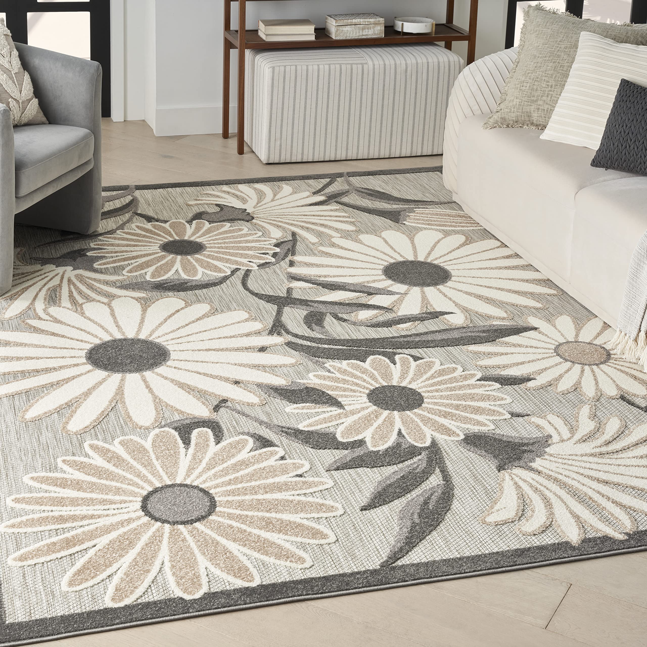 Nourison Aloha Indoor-Outdoor Beige 7' x 10' Area Rug - Easy to Clean, Non-Shedding, Stain Resistant for Bedroom, Living Room, Dining Room & Kitchen | Perfect for Patio, Deck, and High-Traffic Areas (7x10)